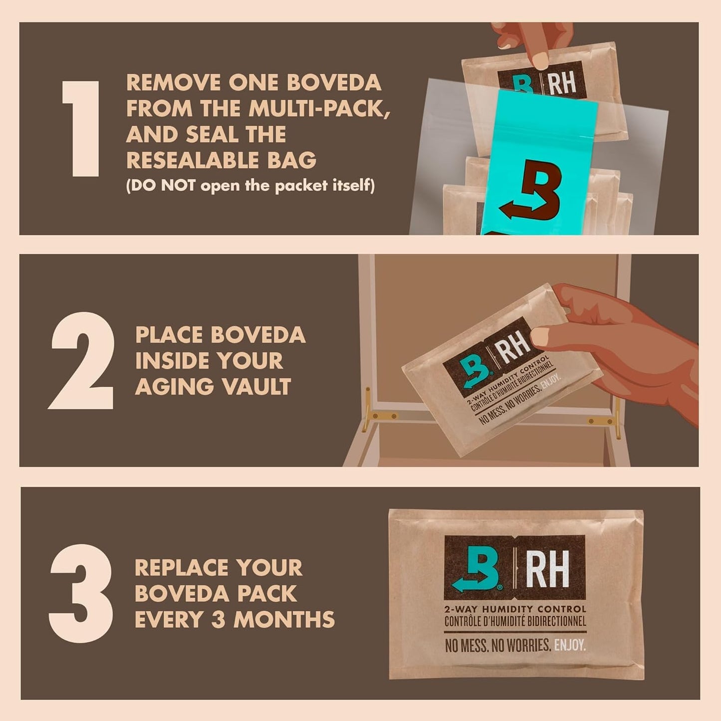 Boveda 65% Two-Way Humidity Control Packs For Aging & Long-Term Storage in Plastic & Wood Boxes – Size 60 – 20 Pack – Moisture Absorbers – Humidifier Packs – Hydration Packets in Resealable Bag