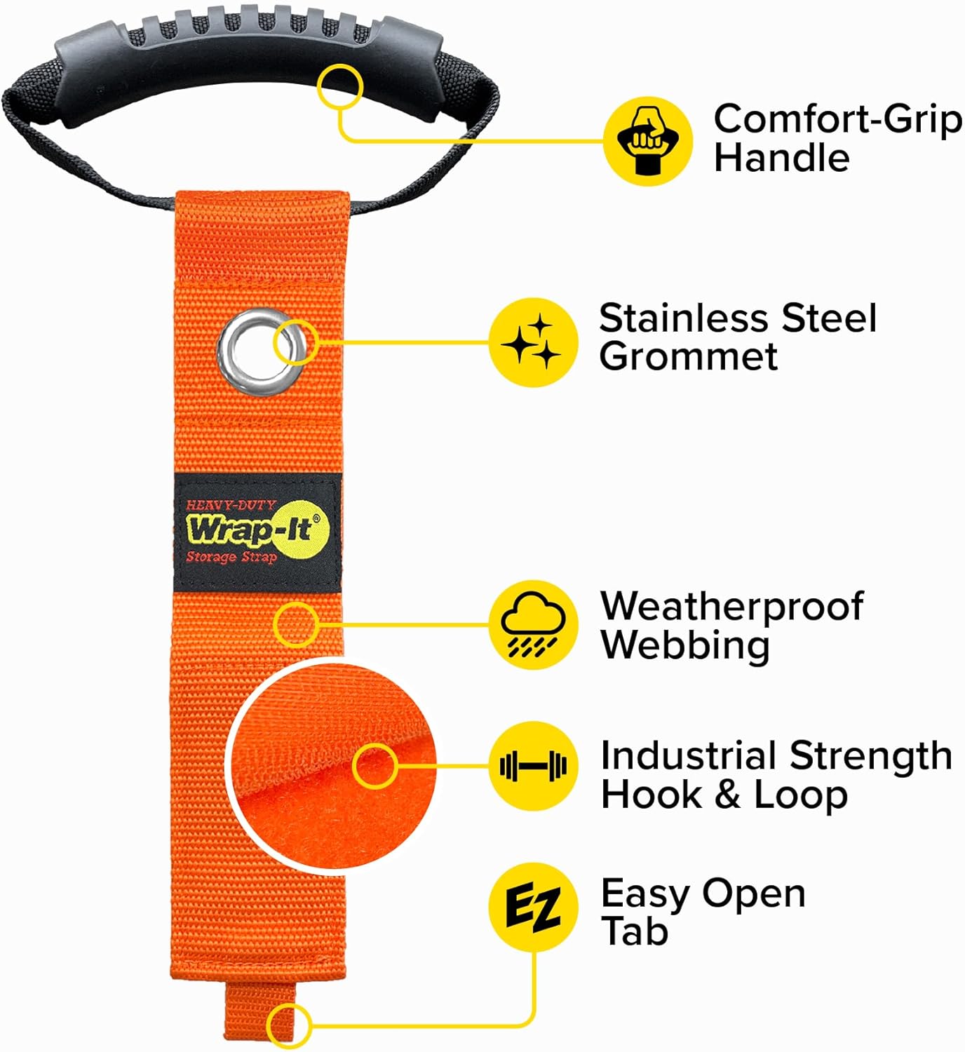 Easy-Carry Wrap-It Storage Straps - 17” (2-Pack) Blaze Orange with Grommet - Extension Cord Hanger Carrying Straps for RV Accessories