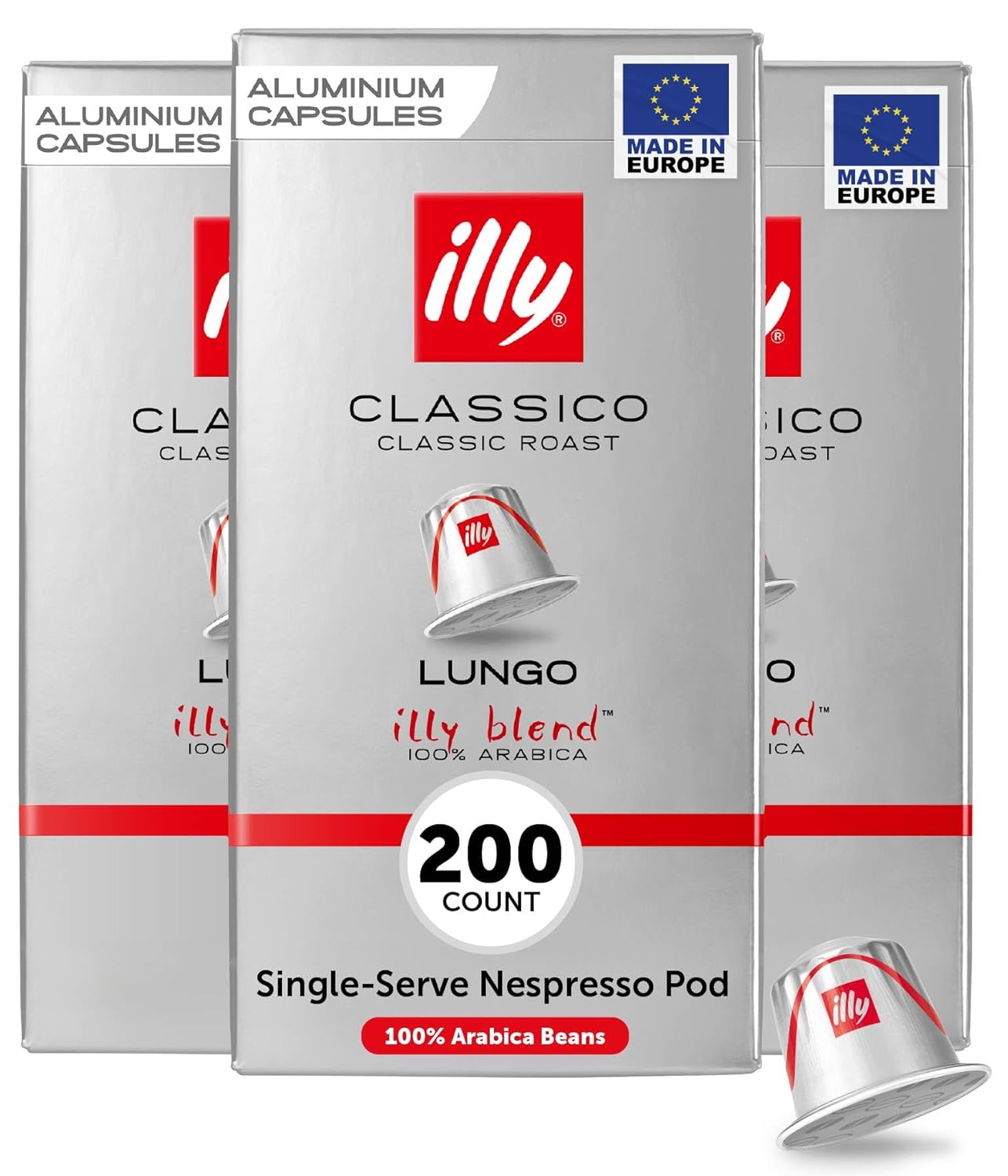 illy Aluminum Espresso Pods - Compatible with Nespresso Machines - Classico Lungo Roast Coffee - Mild & Balanced - Notes Of Caramel, Orange Blossom & Jasmine - 10 Count (Pack of 20)