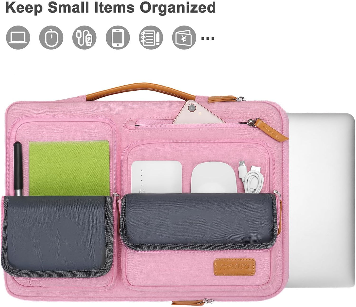 MOSISO 360 Protective Laptop Case 15 inch, 15 inch Laptop Sleeve Compatible with MacBook Air M4 M3 M2 2025 2024 2023, Dell XPS Plus, Side Open Carrying Case with 4 Zipper Pockets&Handle, Pink