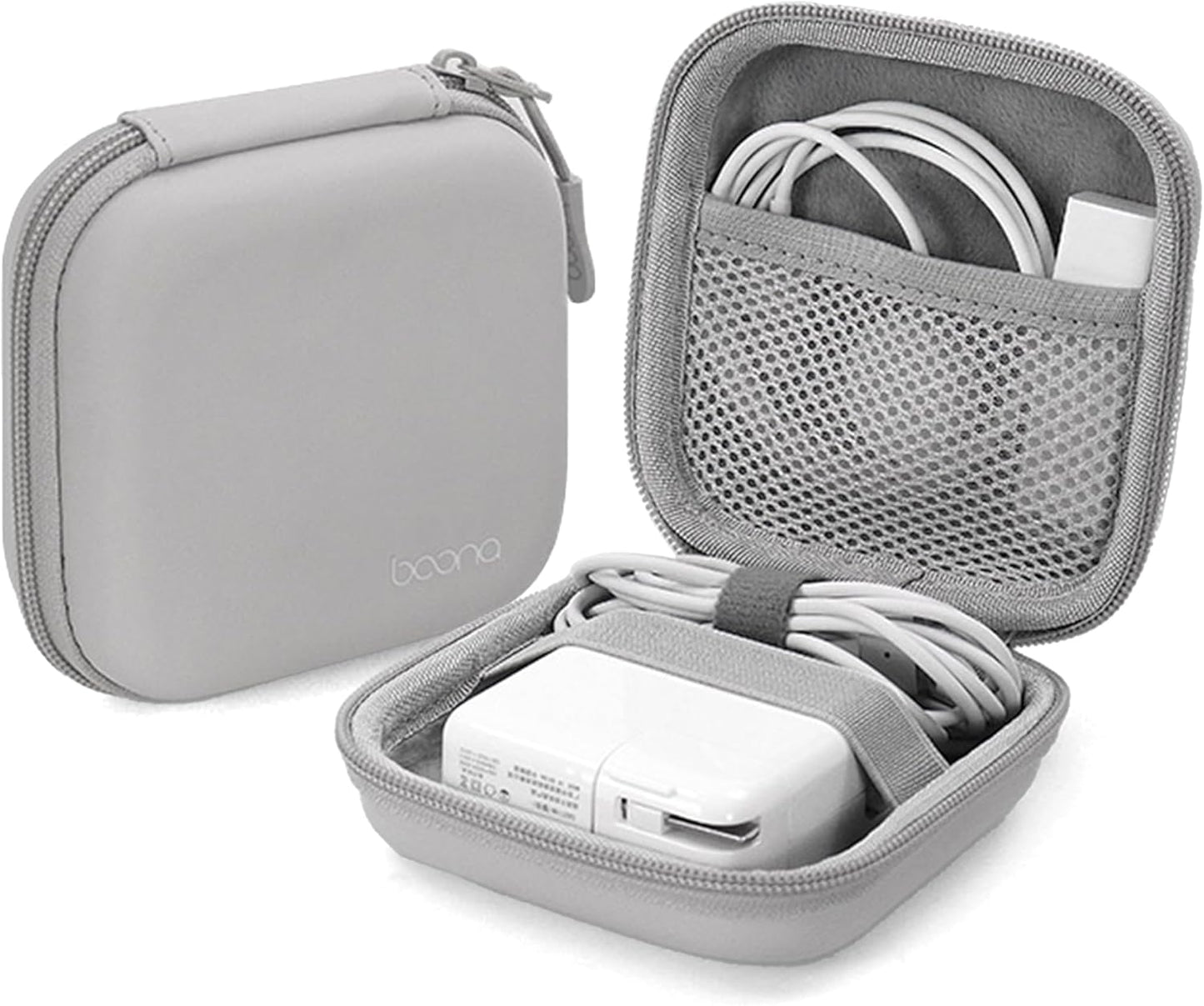 Charger Case for Macbook, Portable Tech Electronic Organizer Bag, Travel Storage Pouch for Laptop Accessories, MacBook Power Adapter, Charging Cords, USB Drives, Power Bank (Grey PU, M)