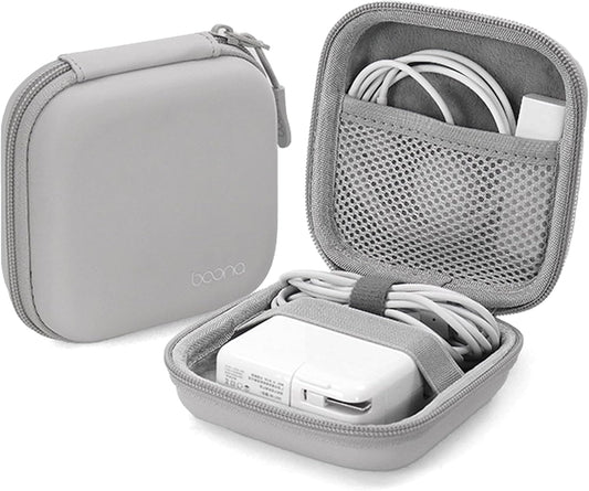 Charger Case for Macbook, Portable Tech Electronic Organizer Bag, Travel Storage Pouch for Laptop Accessories, MacBook Power Adapter, Charging Cords, USB Drives, Power Bank (Grey PU, M)