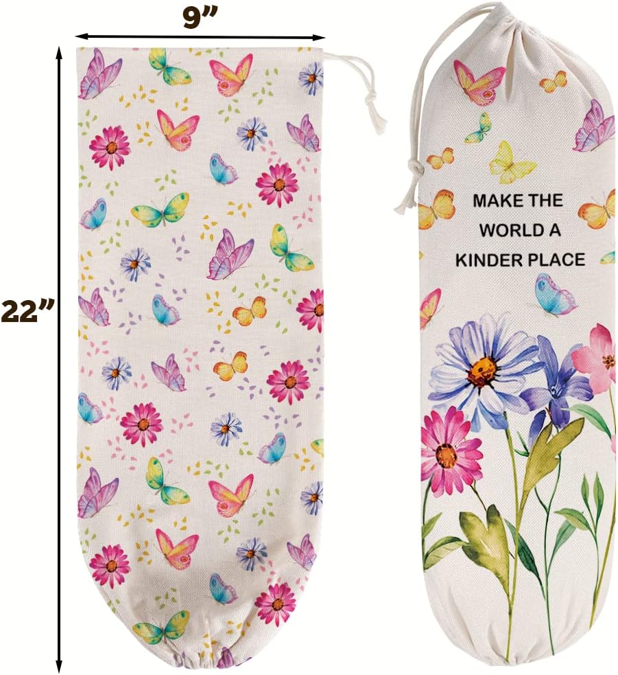 2PCS Butterfly Plastic Bag Holder for Kitchen Essentials, Reusable Hanging Grocery Bag Organizer, Washable Large Grocery Trash Garbage Bags Storage Dispenser Butterfly Kitchen Decor