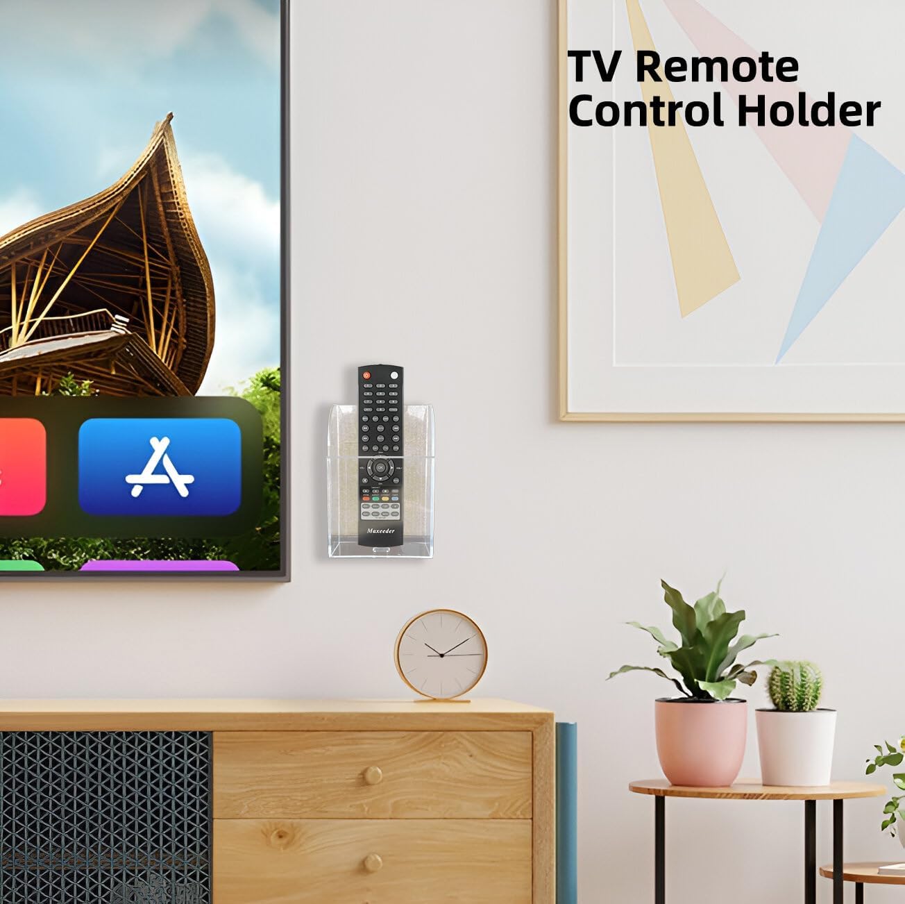 Acrylic Remote Holder Wall Mount Phone Holder for Bed, Hole-Free Fan TV Remote Holder Universal Phone Charging Storage Case for Wall, Sell-Adhesive Media Organizer