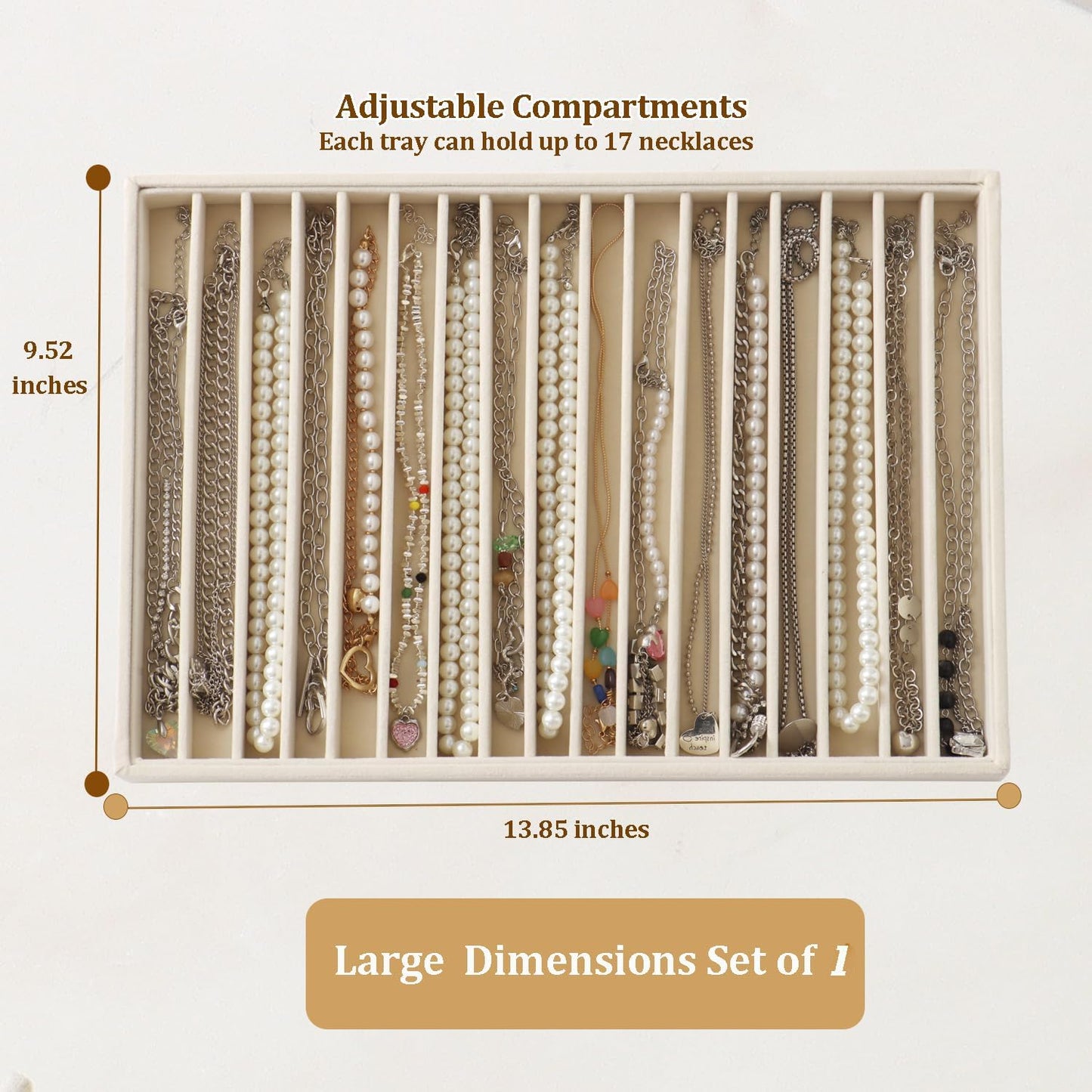 Large Jewelry Organizer for Drawer Insert Velvet Stackable Jewelry Trays for Earring Necklace Bracelet Ring Display (Beige, 16 Grids)
