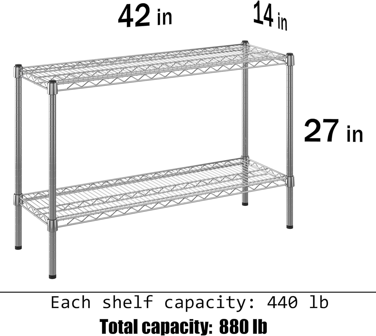 14" Deep x 42" Wide x 27" Height Wire Shelving Kit | 2-Tier | NSF Commercial Storage Rack Unit