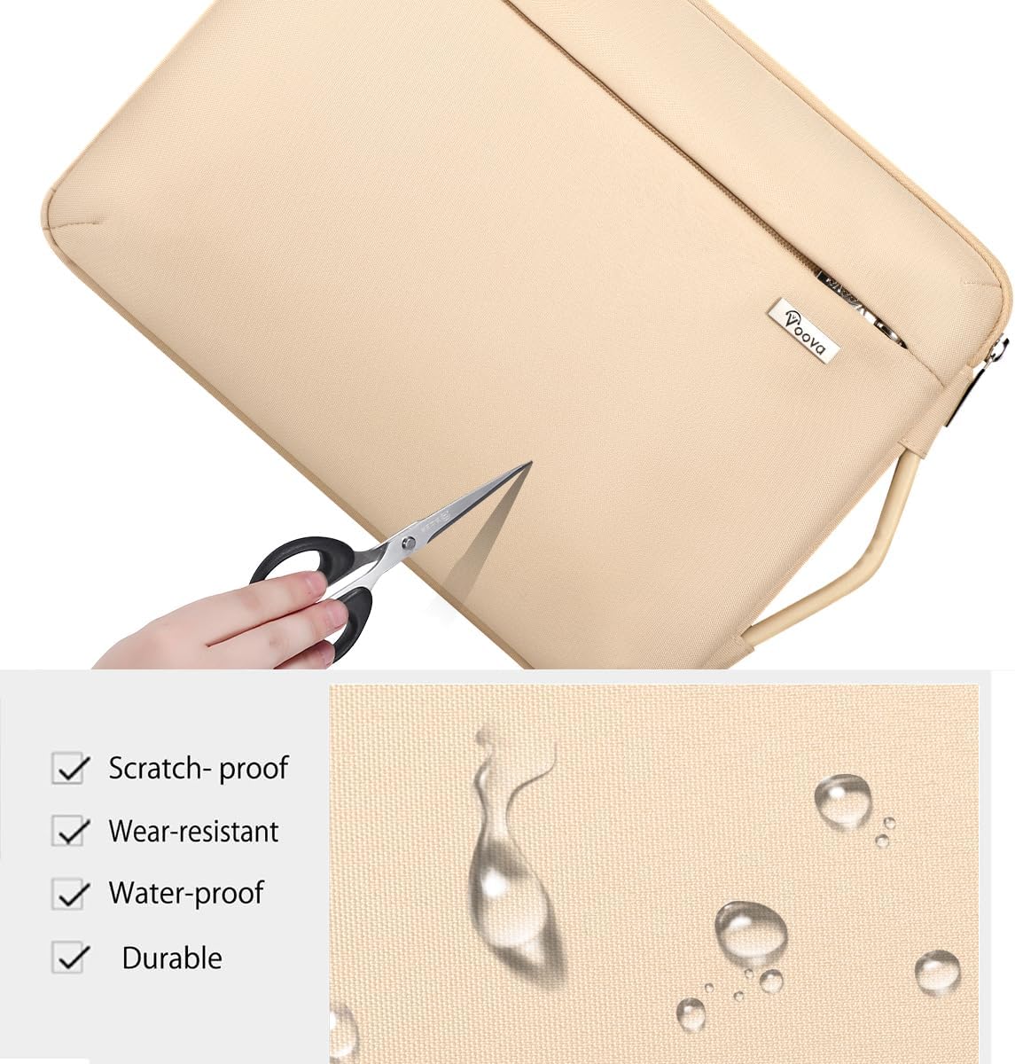 Voova Laptop Sleeve Case 15.6 16 Inch with Handle, 360° Protective Waterproof Slim Computer Bag Cover Compatible with MacBook Pro M2/M3/M4 16, HP Acer Lenovo Yoga ThinkPad Asus Laptop, Beige