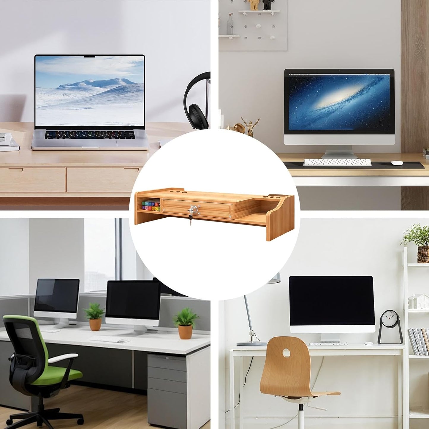 Desktop Computer Elevated Stand 48.8x20x10.5cm, Wooden Monitor Riser with Drawer, Organizer Shelf for Laptop, Printer, PC, TV Screen, Home, Dorm, Office