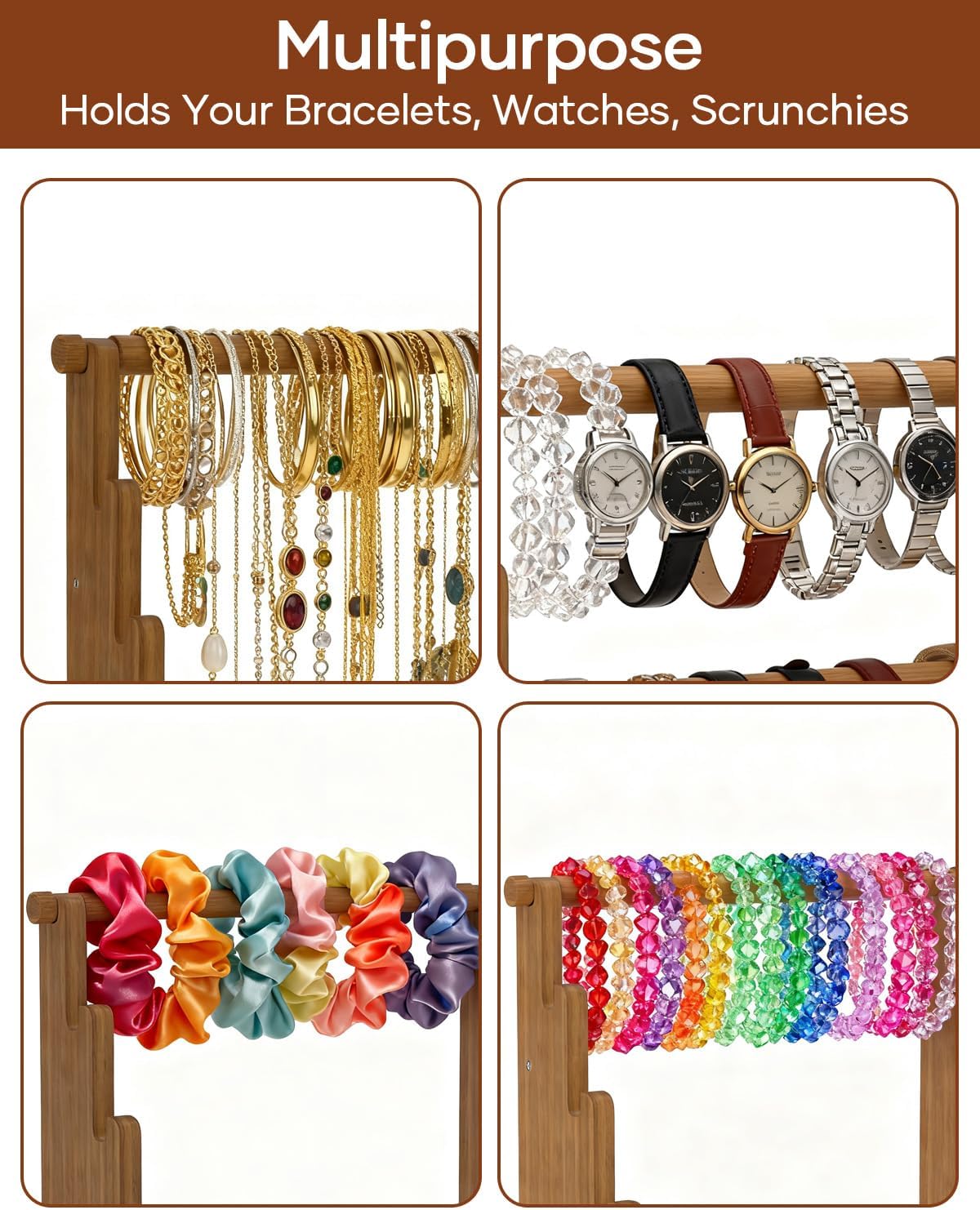 NEEKFOX Wooden Bracelet Holder, 4 Tier Jewelry Bracelet Display Stand, Bracelet Organizer Storage for Bracelets Bangles Scrunchies, Jewelry Organizer Display for Home, Vendors, Craft Shows and Store