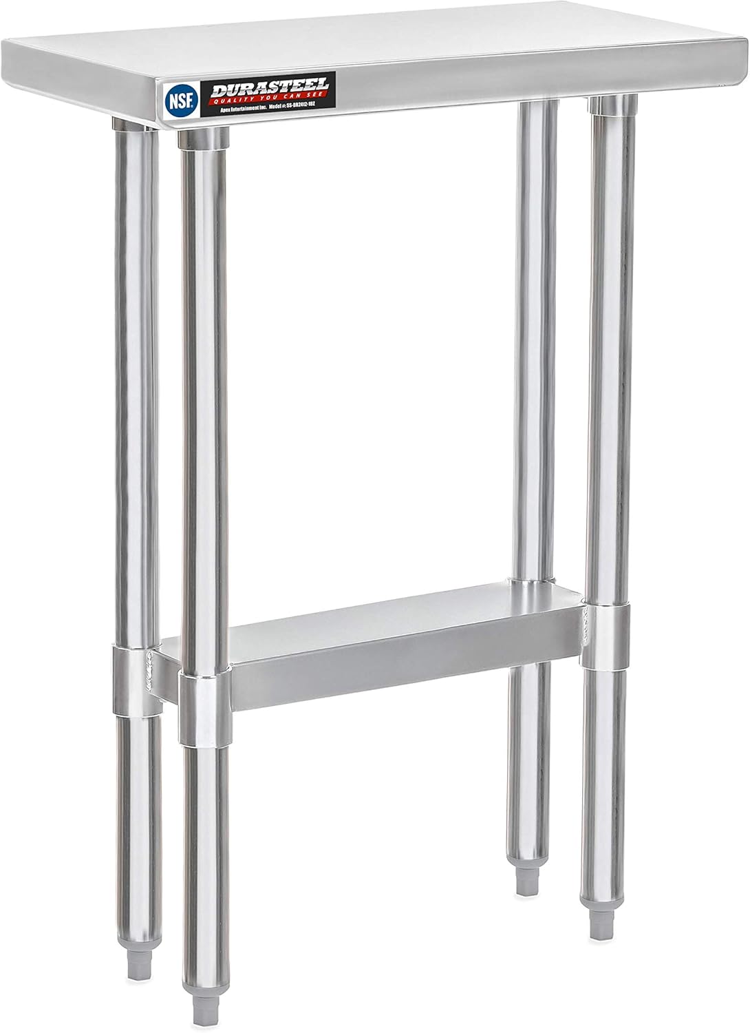 DuraSteel 24x12 Small Stainless Steel Table - NSF Metal Narrow Commercial Food Prep Side Worktable with Under Shelf - For Laundry Room, Kitchen, Outdoor Grill, Small Spaces