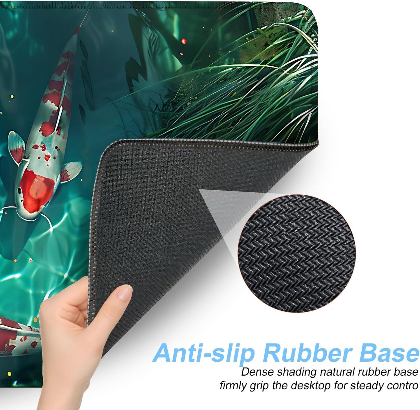 Koi Fish Mouse Pad XXL – Large Japanese Pond Desk Mat with Water Reflection, Extended Non-Slip Gaming Mousepad for Office, Home, Laptop, Workstation, 31.5 x 11.8 in