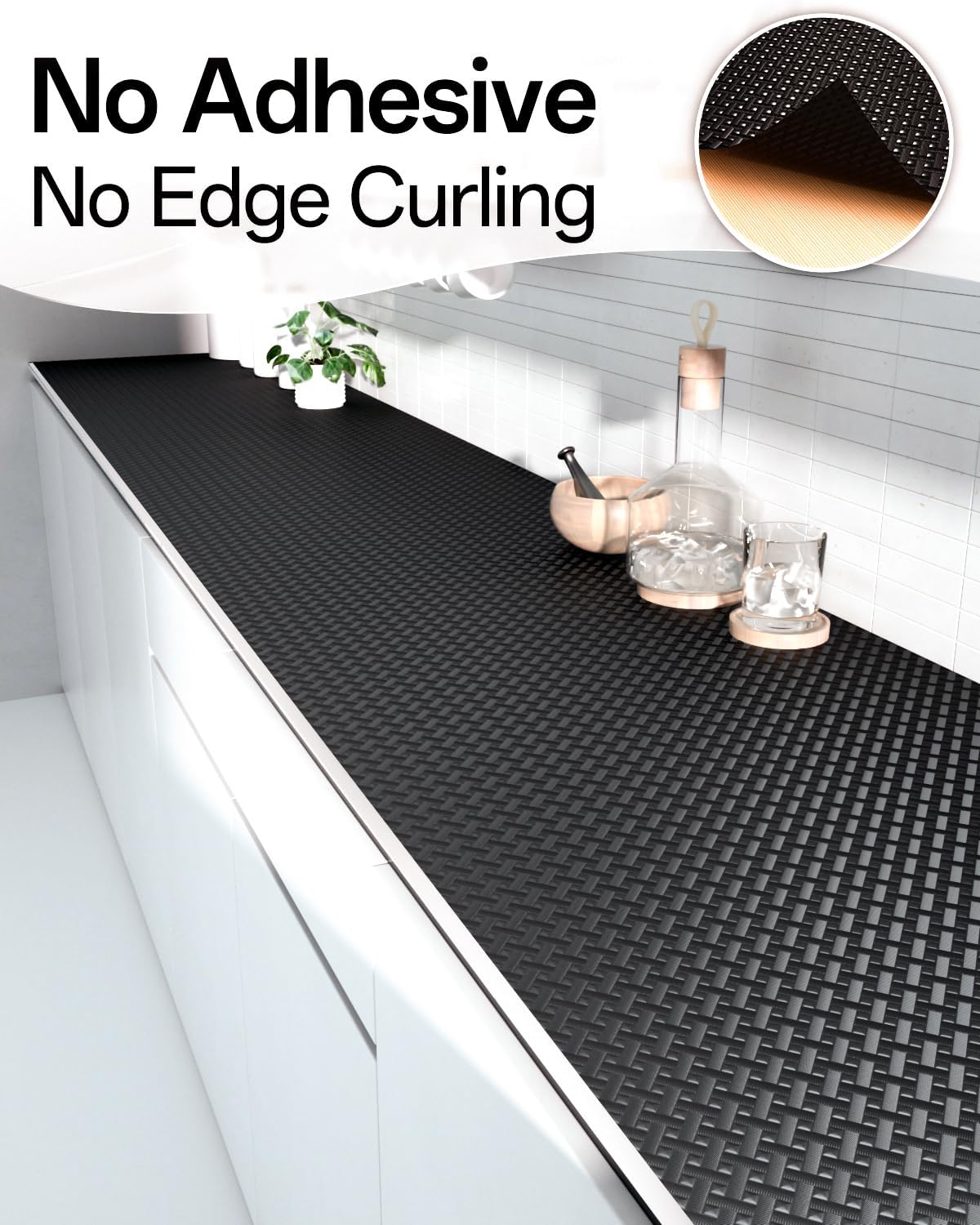 Shelf and Drawer Liner for Kitchen Cabinet, Non-Adhesive 18in x 240in Waterproof Contact Paper Refrigerator Liners Thickened Durable EVA Material Non Slip Mat for Dresser Cupboard Pantry Protector