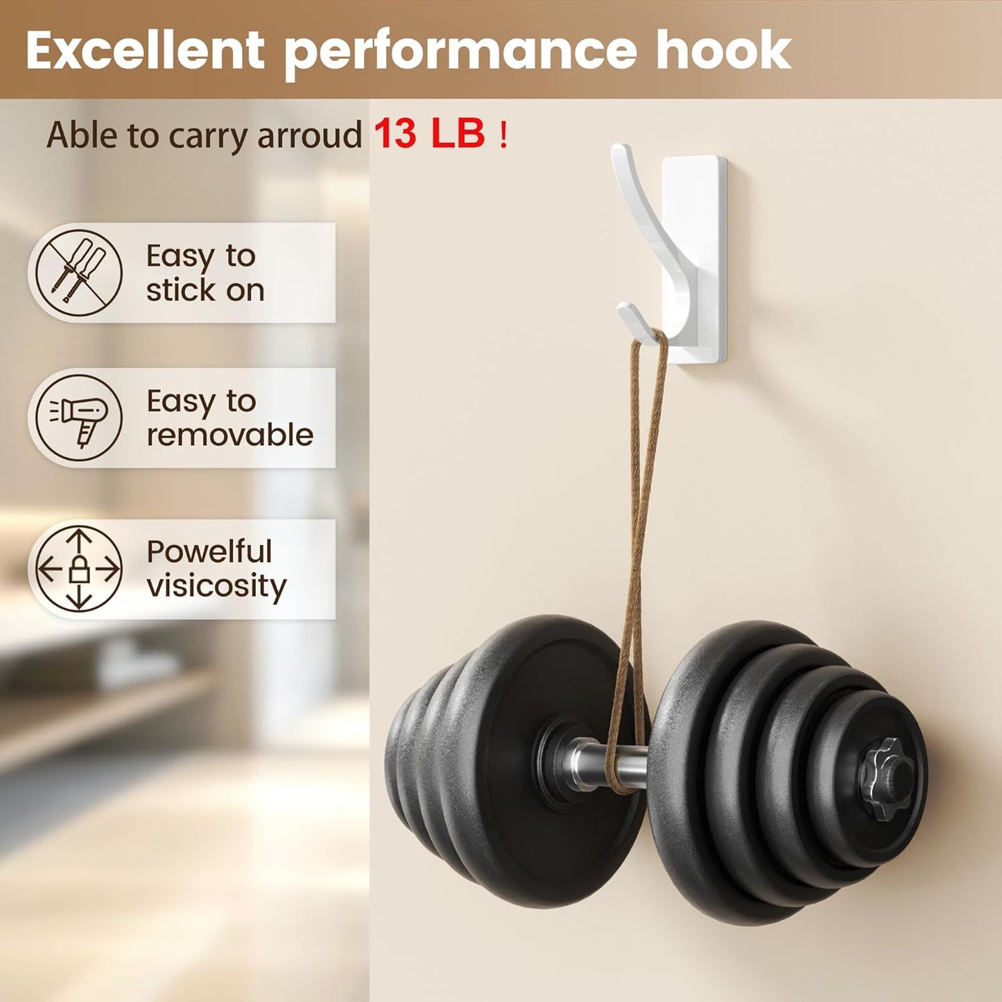 pickpiff Self Adhesive Coat Hooks for Hanging, Heavy Duty Stainless Double Wall Hook for Towel, Backpack, Hat, Sturdy Metal Hanger for Bathroom, Bedroom, Door, Wall Mounted, 10 Pack, White