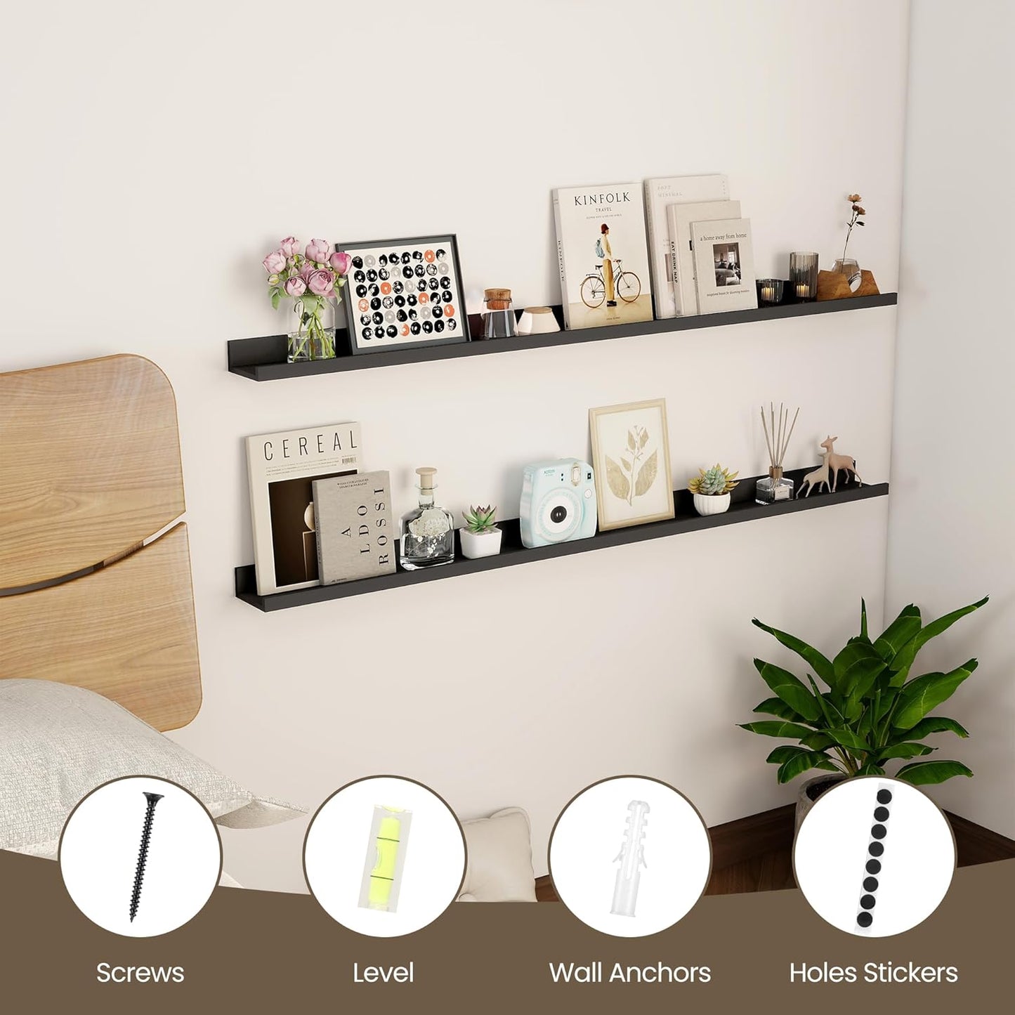 Axeman 48 Inch Black Floating Shelves for Wall | Picture Ledge Shelf Set of 2 | Rustic Picture Shelf for Wall with Ledge | Floating Shelves with Lip | Photo Ledge Shelves for Books Album Records