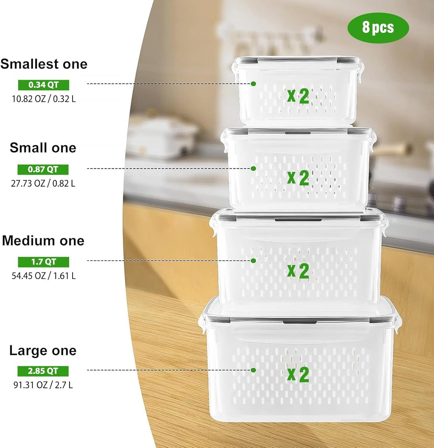 Freshmage Fruit Storage Containers for Fridge with Removable Colander, Airtight Food Storage Container, Dishwasher Safe Produce Saver for Refrigerator, Keep Berry Fruit Fresh Longer 8 pcs Small Clear