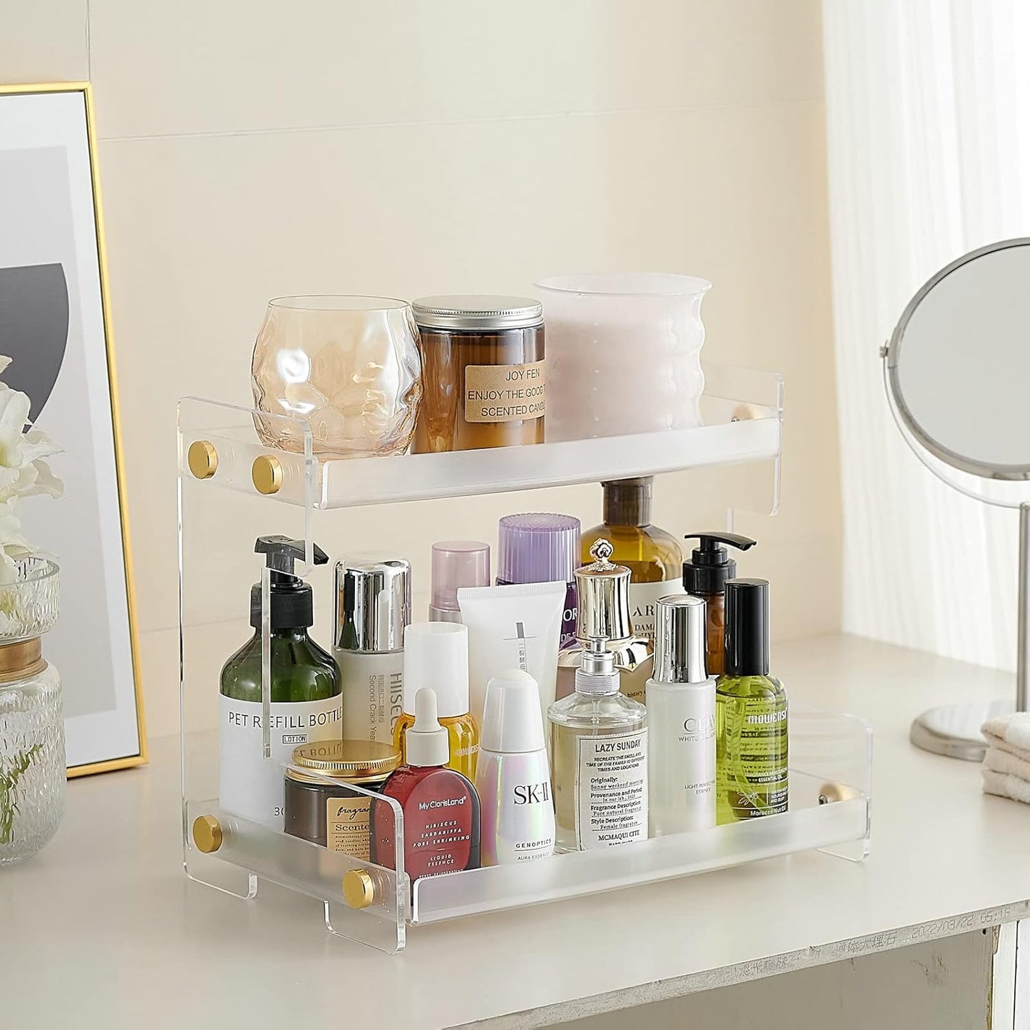 Bathroom Organizer Countertop,2 Tier Bathroom Counter Organizer Kitchen Spice Rack Cosmetic Organizer,Countertop Storage Shelf for Bathroom, Kitchen, Living Room, Bedroom, Dressing Table