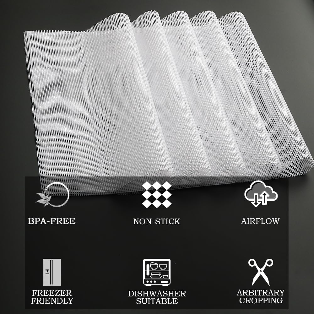 Non-Stick Silicone Dehydrator Liners: 12.5x9.8 inch Fit Cercker/DBC-07A/DBC-14A BPA-Free Easy Clean Reusable Mesh Sheets for Healthy Snacks 14-Pack