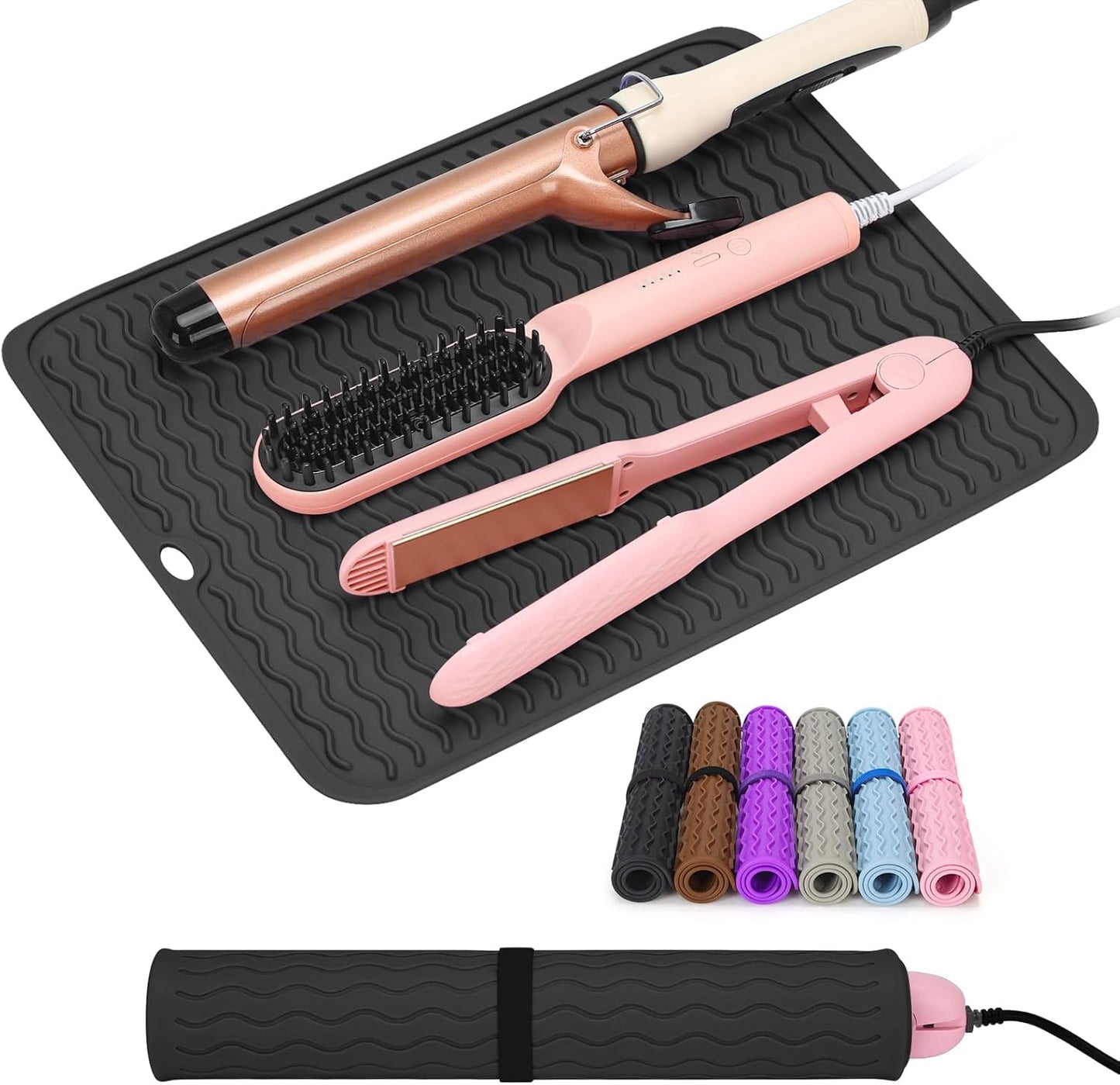 Oversize Silicone Heat Resistant Mat for Curling Irons, Hair Straighteners, Flat Irons and Hot Hair Styling Tools, Portable Wrap Pad Cover for Vanity, Travel, Salon(14.2" x 11.0")