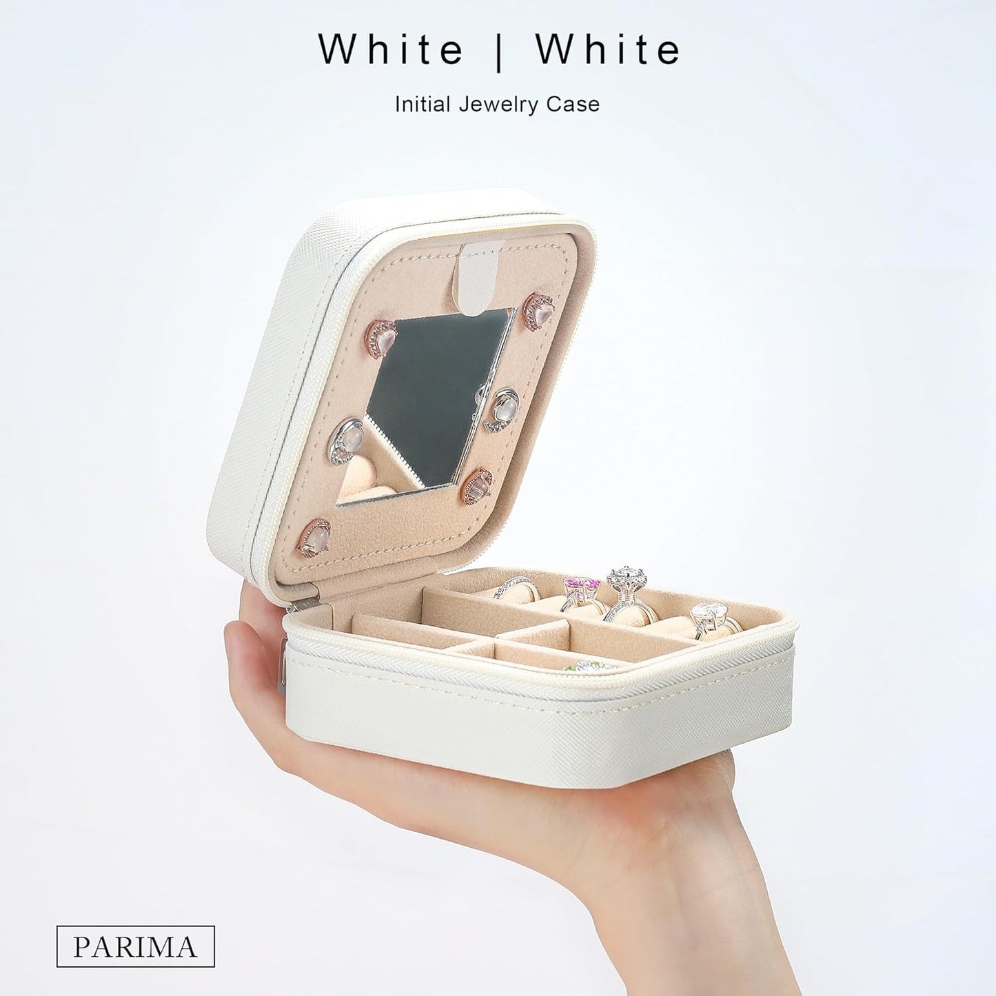 Parima Small Jewelry Box for Girls, Initial Jewelry Boxes for Girls | Small Jewelry Organizer | Travel Jewelry Case -Initial R-White