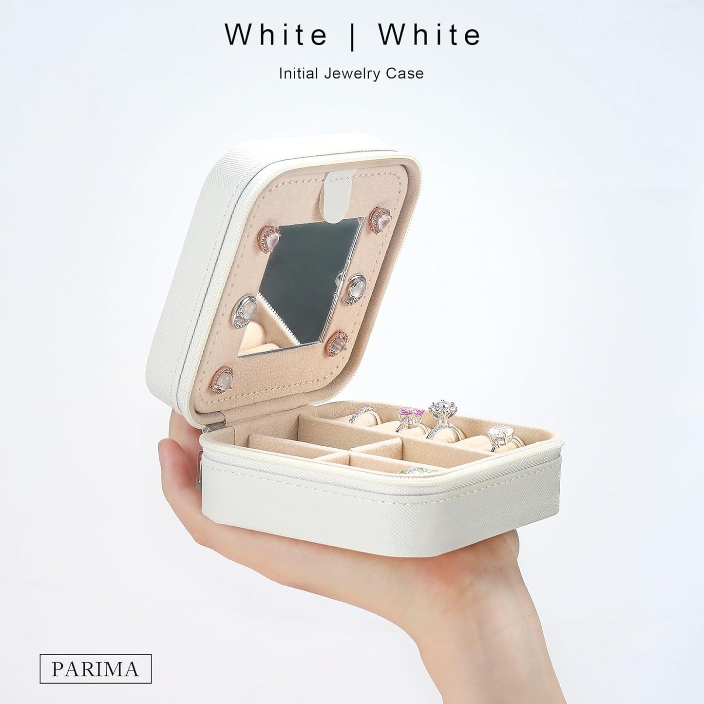 Parima Small Jewelry Box for Girls, Initial Jewelry Boxes for Girls | Small Jewelry Organizer | Travel Jewelry Case -Initial H -White