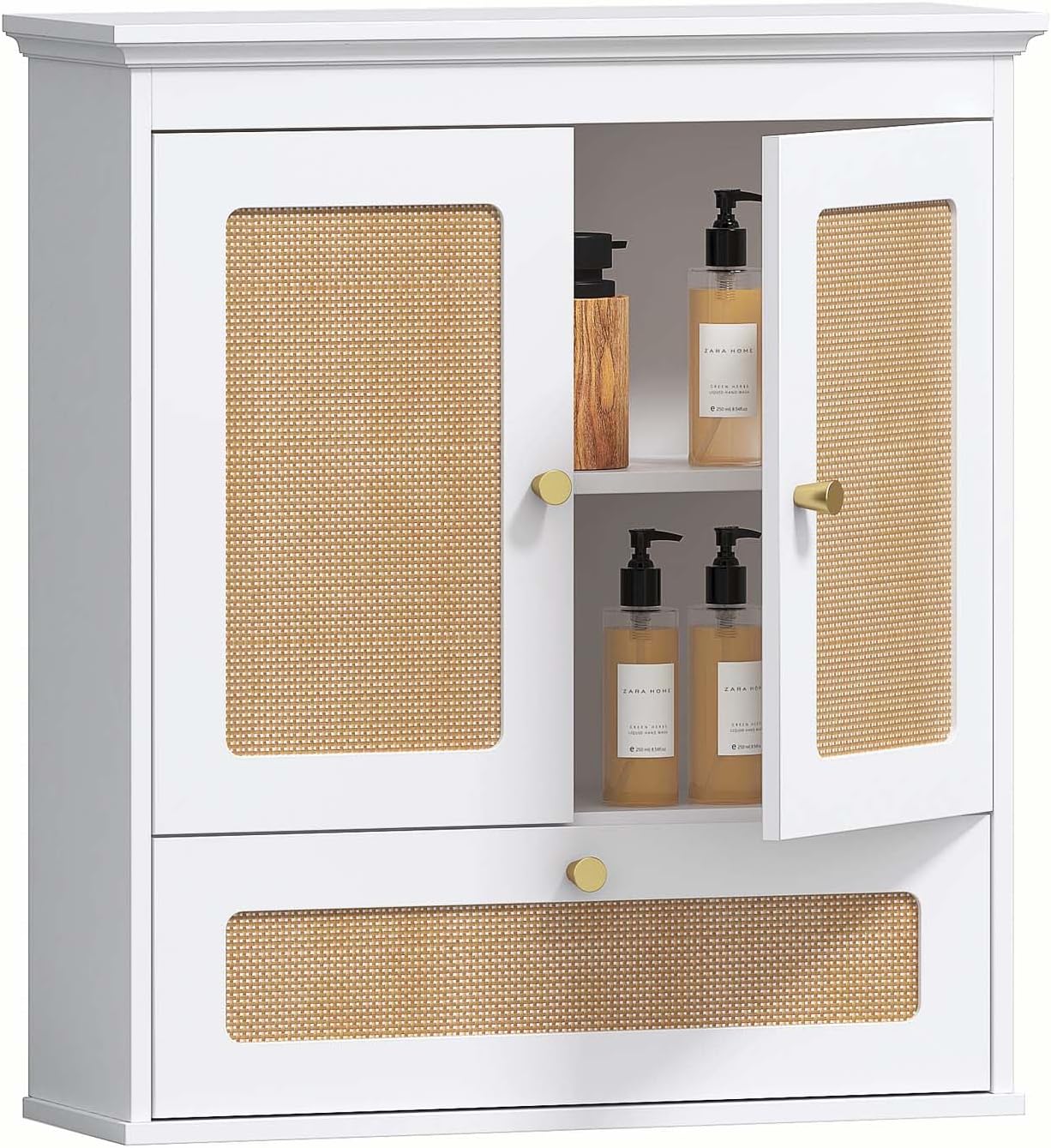 Spirich Bathroom Wall Cabinet Over Toilet, Modern Rattan Medicine Cabinet with Adjustable Shelf, Space-Saving Wall Mount Storage