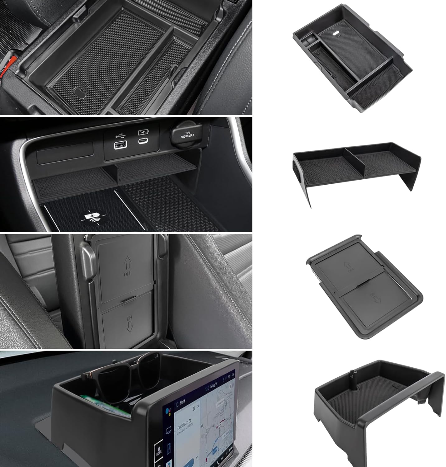 4PCS Center Console Organizer Compatible with 2023 2024 2025 2026 Honda CRV EX-L/Sport-L Hybrid Dashboard Tray and Armrest Storage Box Armrest Hidden Tray Interior Accessories