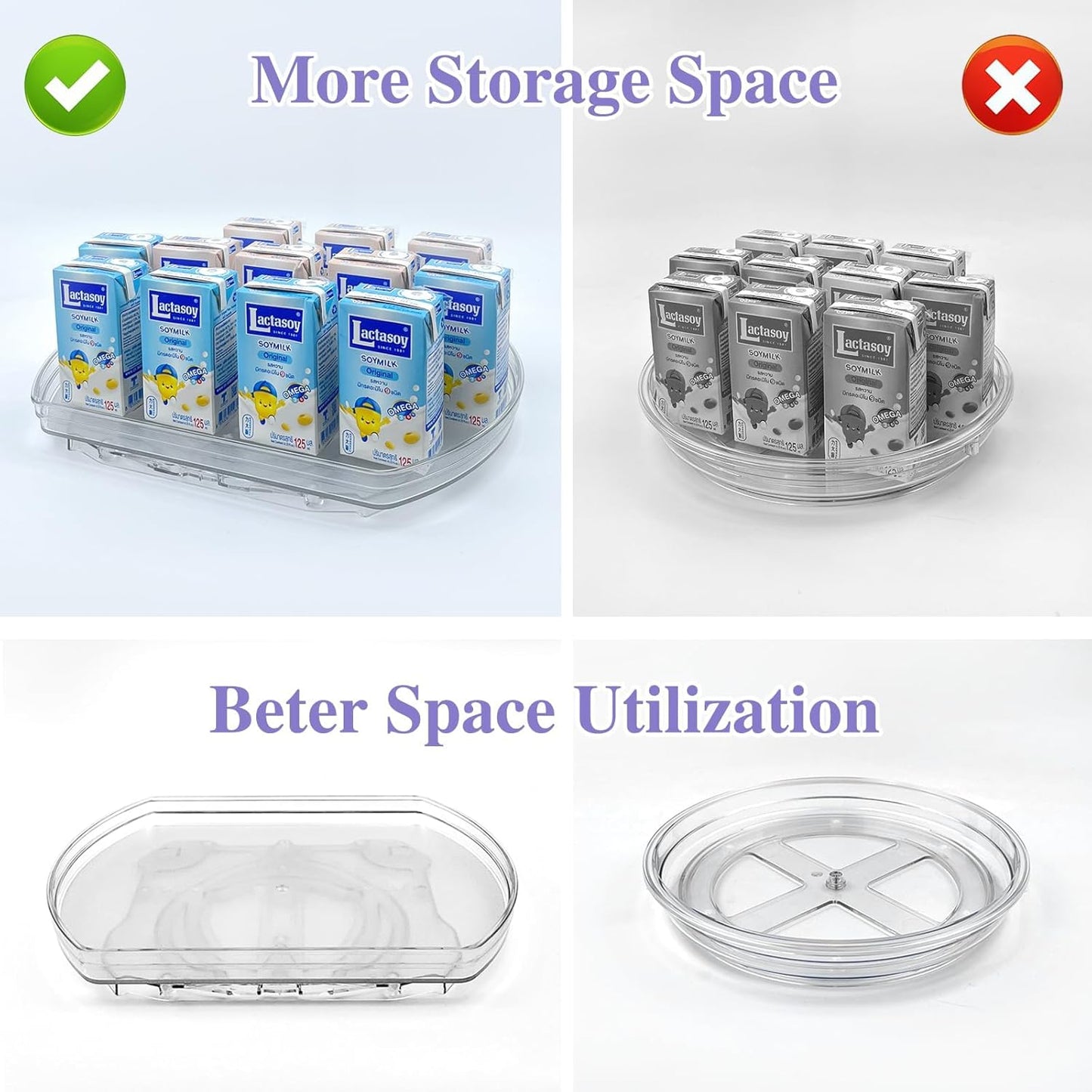 360° Rotating Lazy Susan Turntable Organizer - Multifunctional 11.8" x 8.7" Rectangular Organizer for Refrigerator, Cabinet, Pantry, and Kitchen Countertop