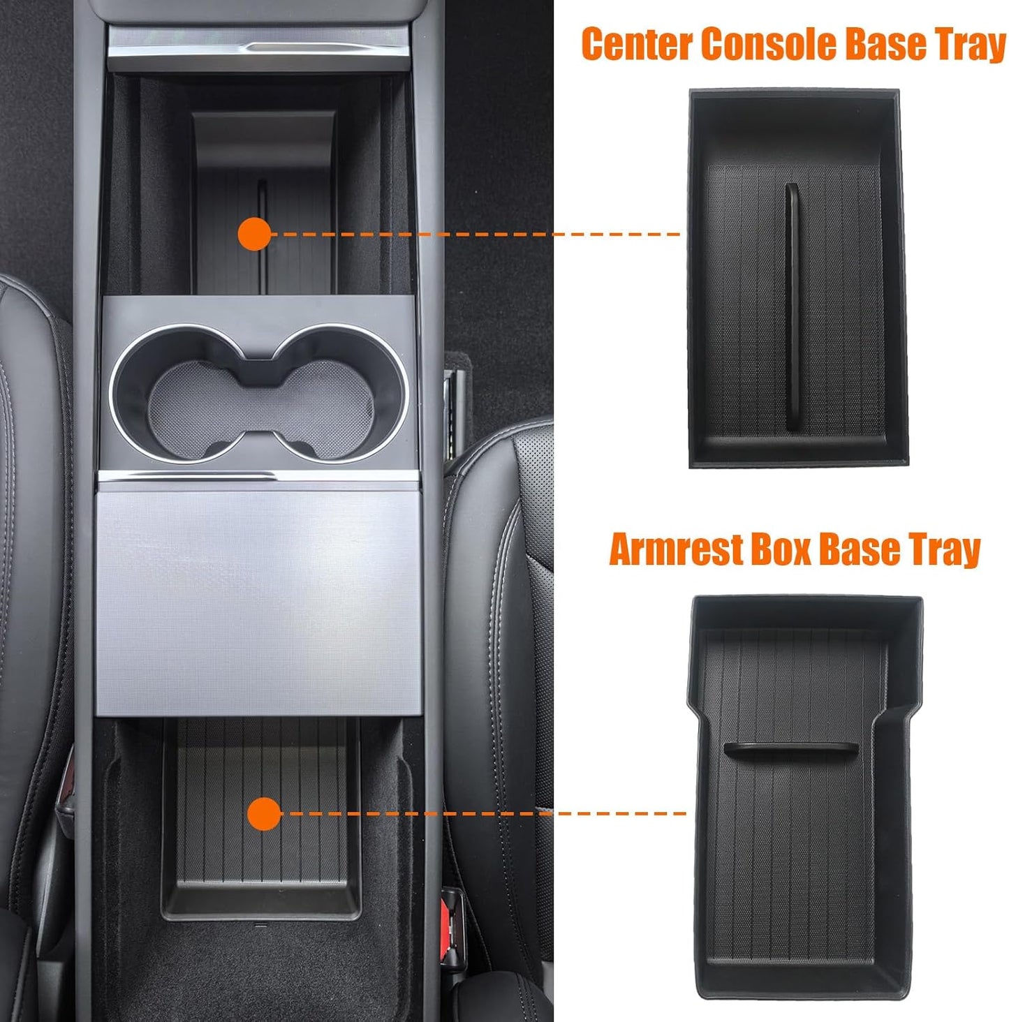 2 Pcs Center Console Organizer Bottom Trays for New Tesla Model Y Juniper Accessories 2025 2026 Armrest Box Base Tray Storage