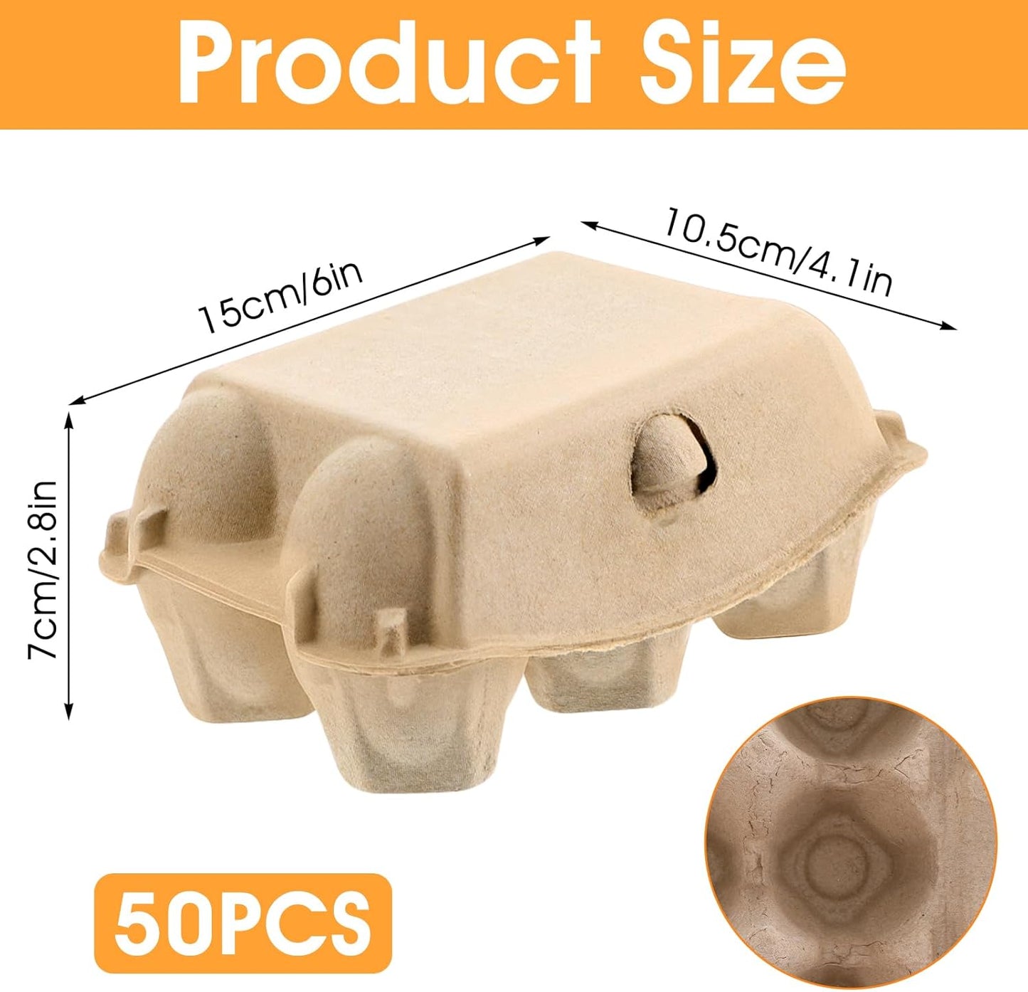 50 Pack Bulk Empty Egg Cartons,6 Count Blank Natural Pulp Half Dozen Egg Cartons, Reusable Cardboard Eggs Carton Storage Containers for Kitchen, Farm, Picnic, Travel
