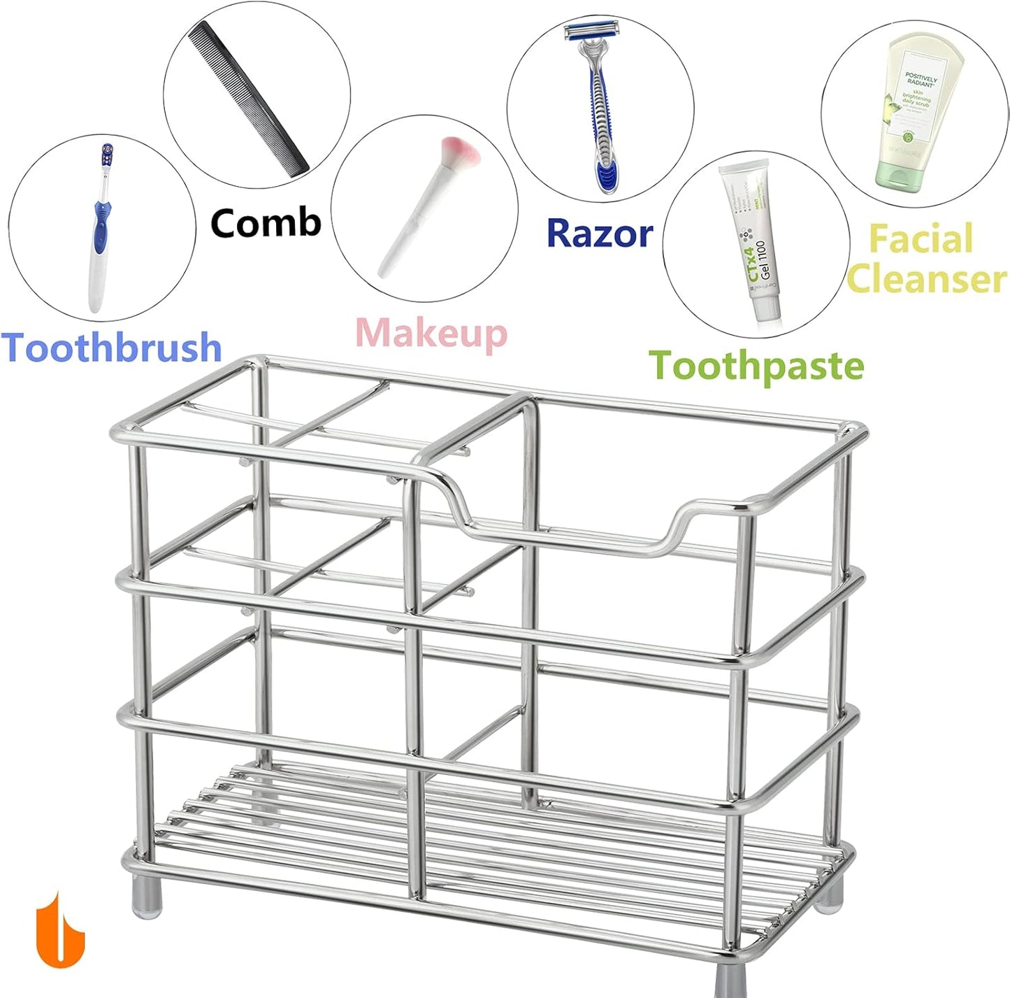 Urbanstrive 304 Stainless Steel Bathroom Toothbrush Holder Toothpaste Holder Stand Bathroom Accessories Organizer (Silver, Small)