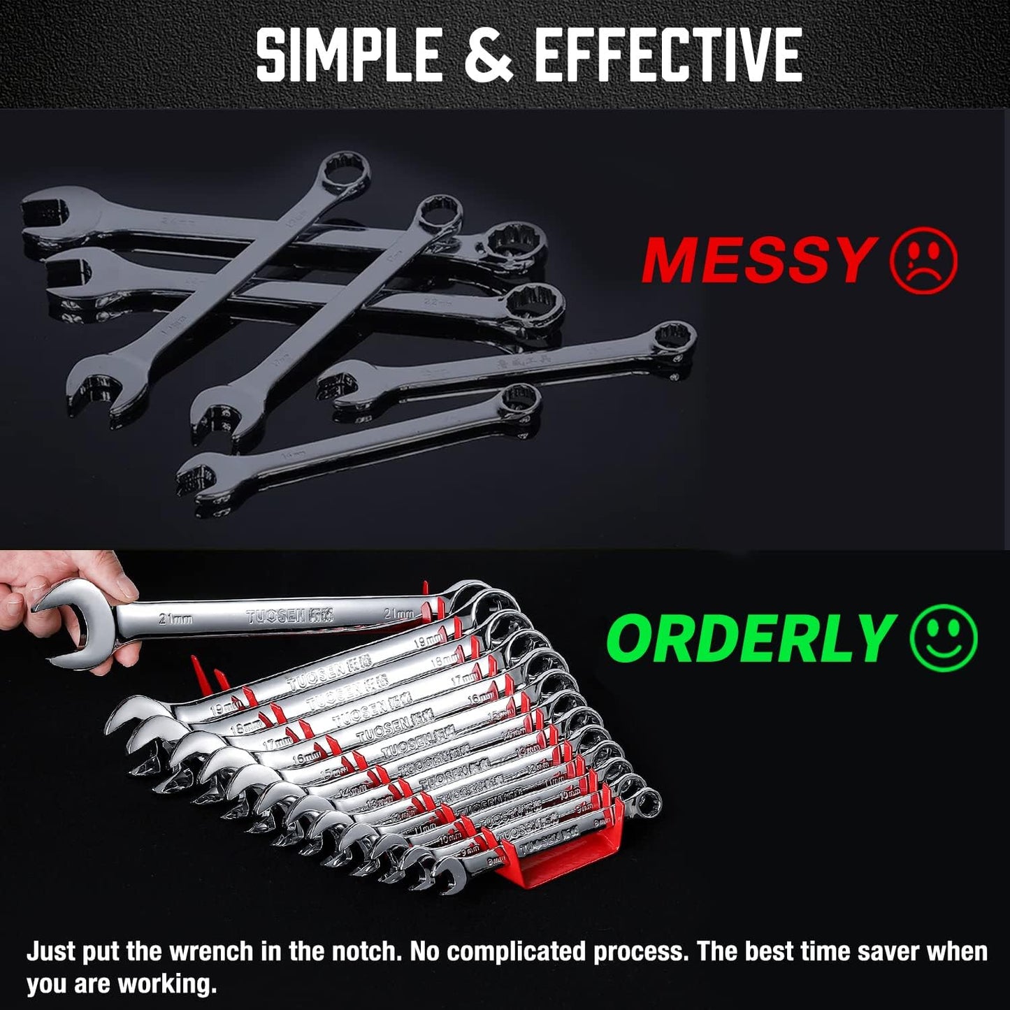 ALOANES 52-Slot Metal Wrench Organizer, Heavy Duty Wrench Organizer Tray for Tool Box, Fit SAE & Metric Wrench Storage, 4 Pack Wrench Holders(Red&Black)