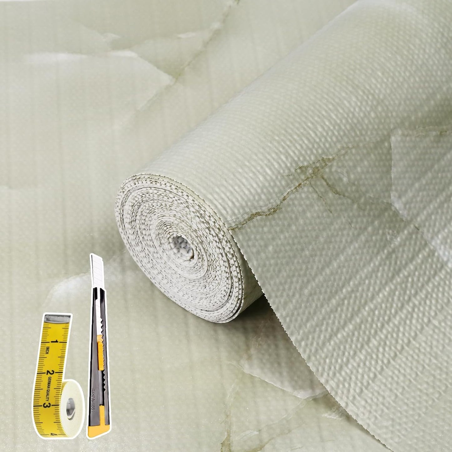 2-Layer Drawer and Shelf Liner for Kitchen Cabinet: 17.3in X 20Ft Non Slip Waterproof Shelf Paper Non Adhesive Refrigerator Liners Cyan Marble Easy Liners for Bathroom with Knife Tape Measure