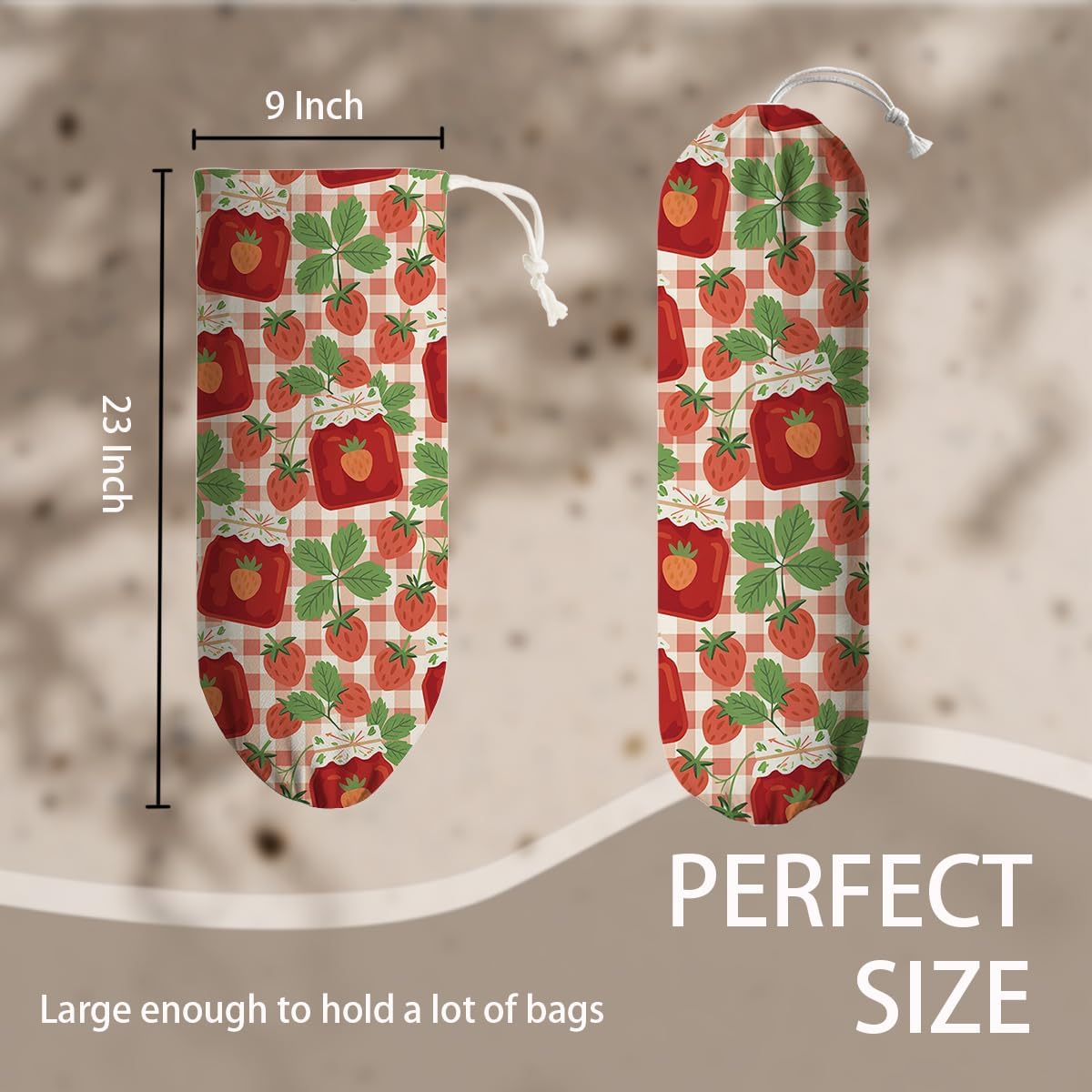 Fruits Plastic Bag Holder, Strawberry Grocery Bags Storage Organizer, Reusable Shopping Bags Holder Dispenser for Kitchens Pantry, Housewarming Gift, Kitchen Pattern Garbage Bag 45