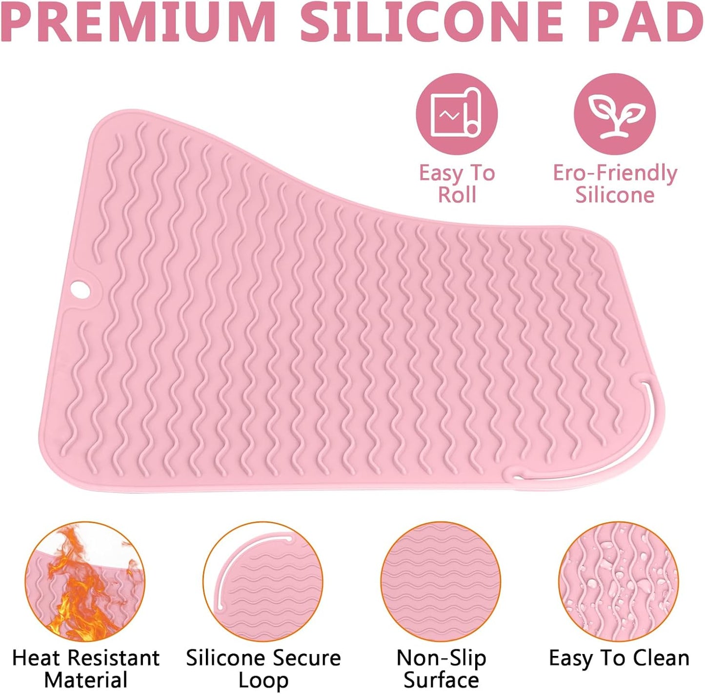 Larger Size Silicone Heat Resistant Mat for Curling Irons, Flat Irons, Hair Straightener and Other Hair Styling Tools, Portable Hot Tools Pad Cover for Travel Vanity Salon(12.0" x 9.0")