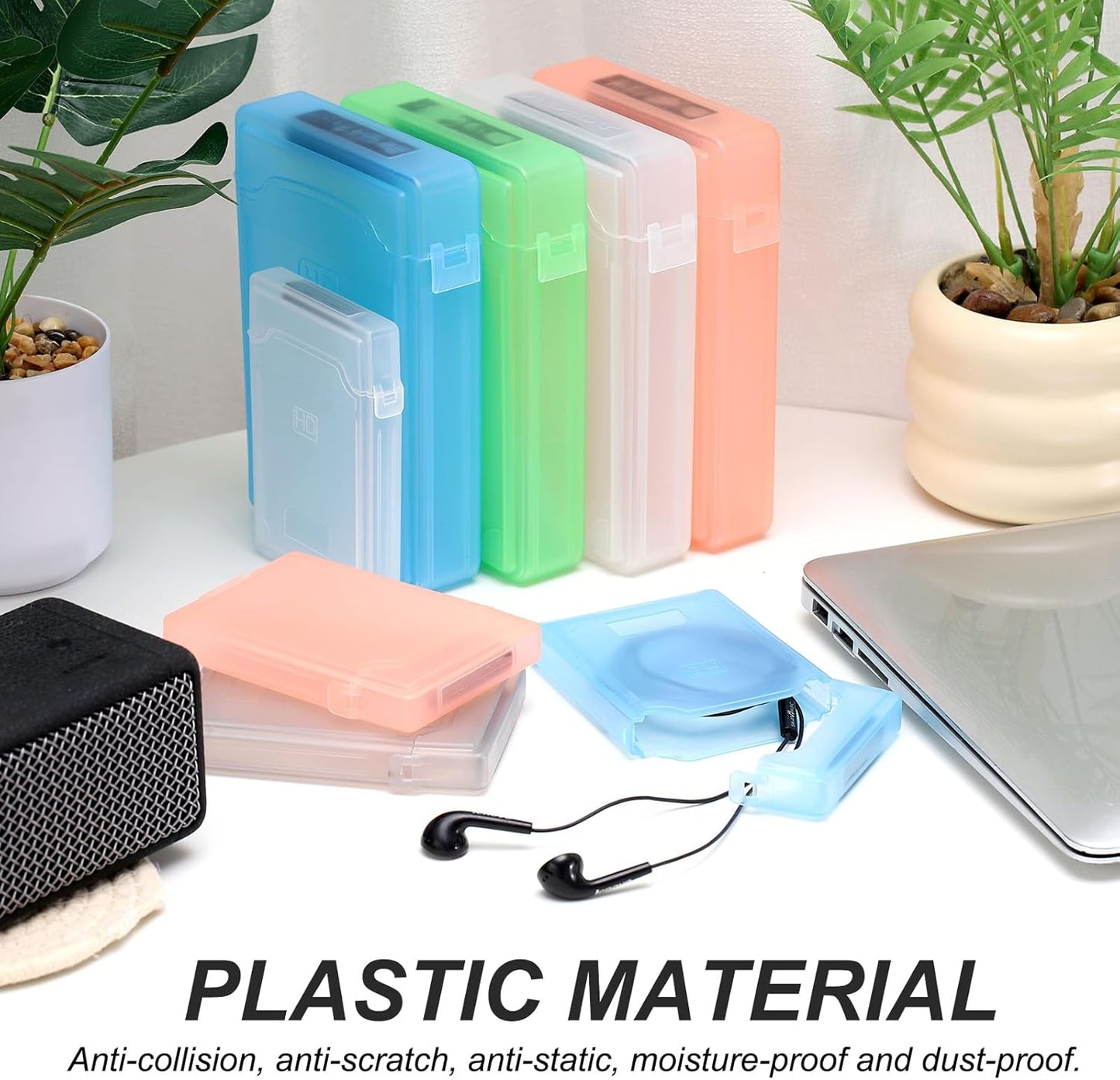 PATIKIL 6.5" x 4.5" Hard Drive Disk Case, 1Set Plastic Hard Disk Storage Box Portable Anti-Static Case for 3.5" External SSD HDD, White/Green/Blue/Orange/Grey