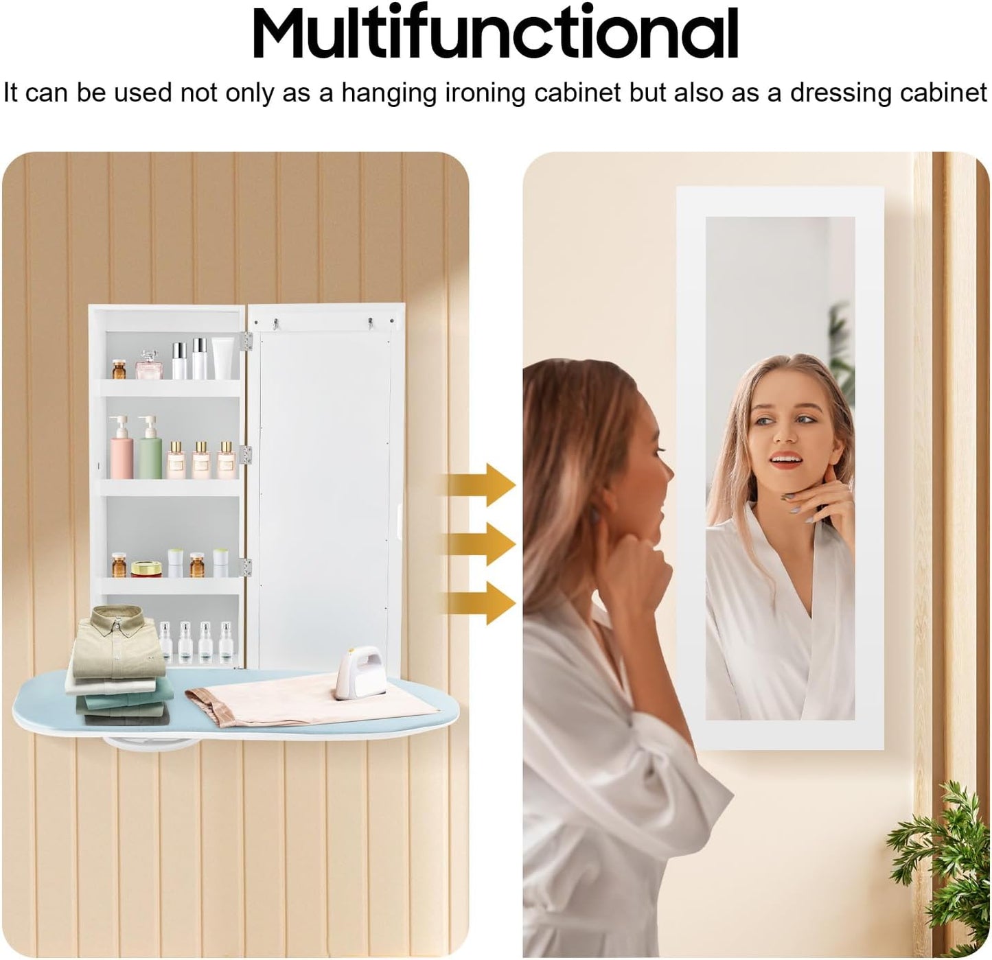 Wall Mount Ironing Board Cabinet, 14 * 8.1 * 37.5inch Built-in Swivel Ironing Board Foldable with Storage, Ironing Table Closet with 180° Rotatable Ironing Table for Home, Apartment & Small Spaces