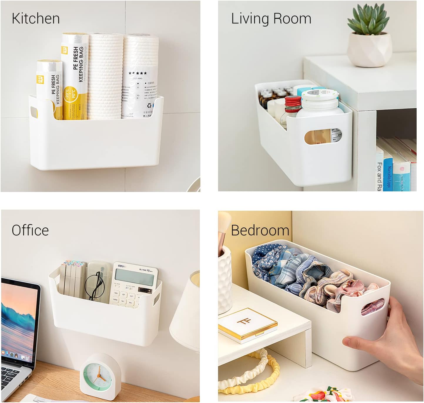 2 Pack Cabinet Door Organizer Adhesive Mount Kitchen Wrap Organizer Container Plastic Storage Shelf Versatile for Kitchen, Bathroom, Office, Bedroom, Garage, Craft Room, White