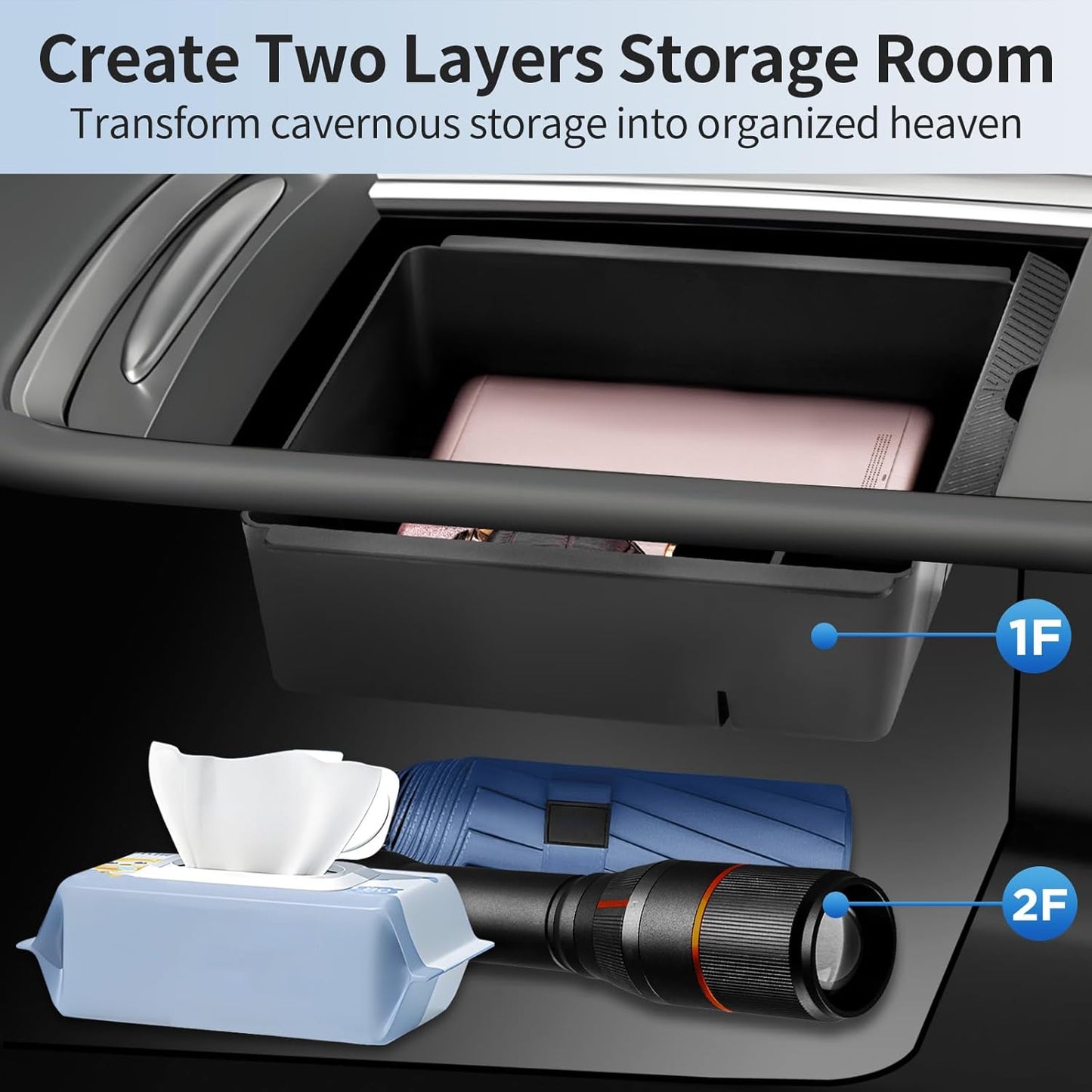 2025 Upgrade Center Console Organizer Tray for Tesla Model Y Accessories 2024-2020/For Tesla Model 3 Accessories 2023-2021 [Slide Smoothly/US Patent] Cup Holder Matte Black