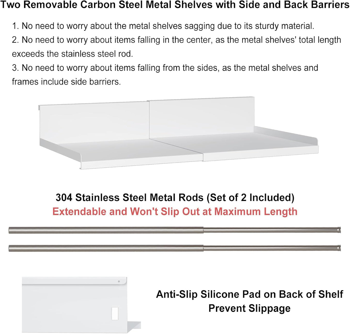 Expandable Under Cabinet Shelf Organizer with 0.94-Inch Thick Clips, Heavy Duty Extendable Under Shelf Storage Basket for Pantry or Laundry Room, White, 2 Pack, Interior: 4.13" H x 8.54" D