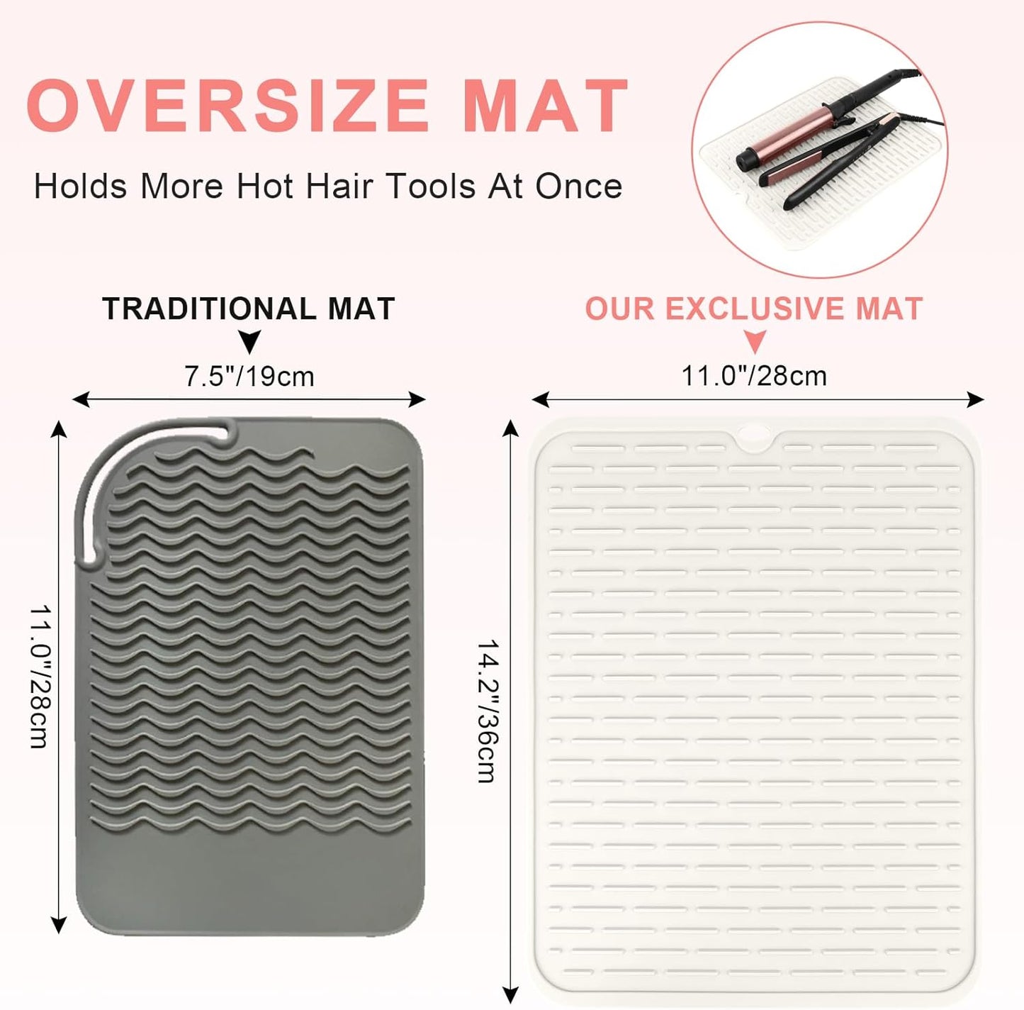 Oversize Silicone Heat Resistant Mat for Curling Irons, Flat Irons, Hair Straighteners and Hot Hair Styling Tools, Portable Hot Tools Sleeve Pad for Travel Vanity Salon(14.2" x 11.0")