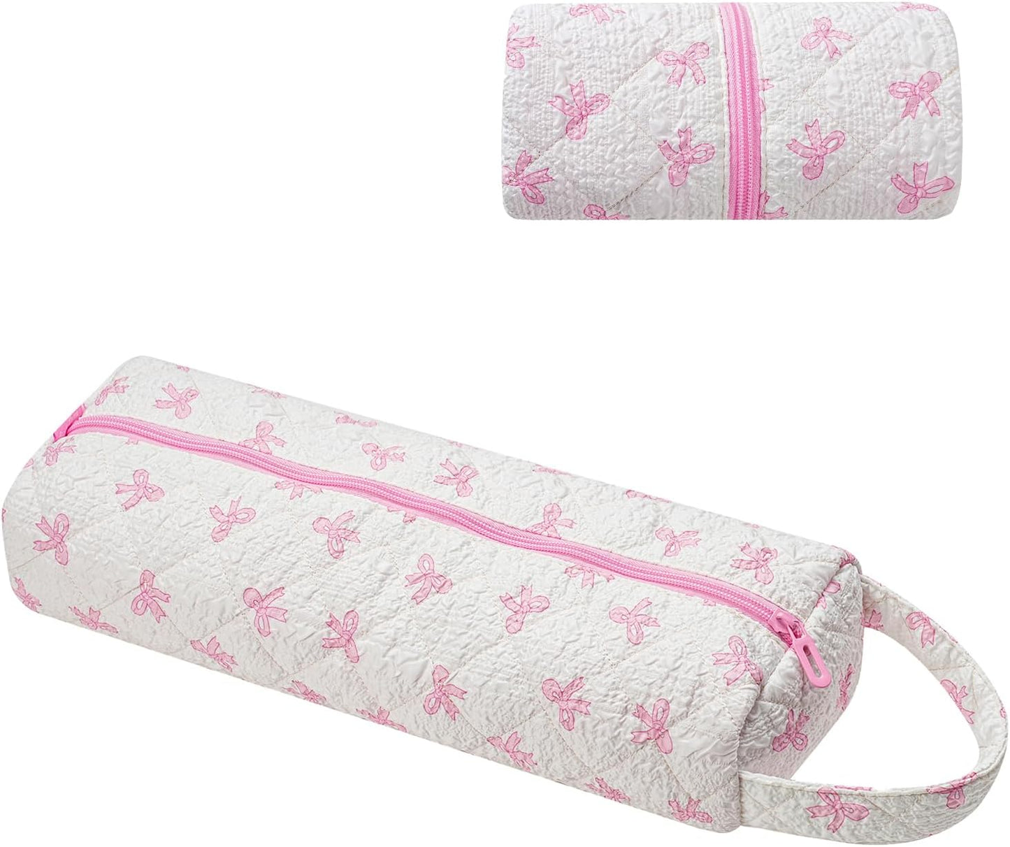 Quilted Hair Tools Travel Bag，Hair Styling Accessories Storage Case for Shark FlexStyle, Dyson Airwrap Hair Dryer, Curling Iron, Revlon Hair Tools，Portable and foldable(01Pink Bow)