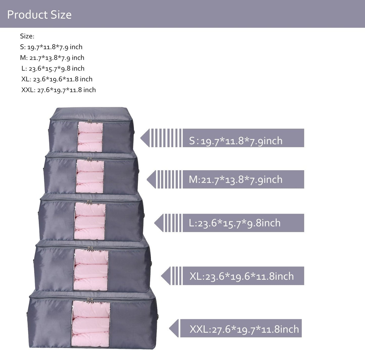 Comforter Storage Bags Pack of 2,Pillow Beddings/Blanket Clothes Organizer Storage Containers with Zippers,Breathable and Moistureproof(Grey 2pcs, XXL)