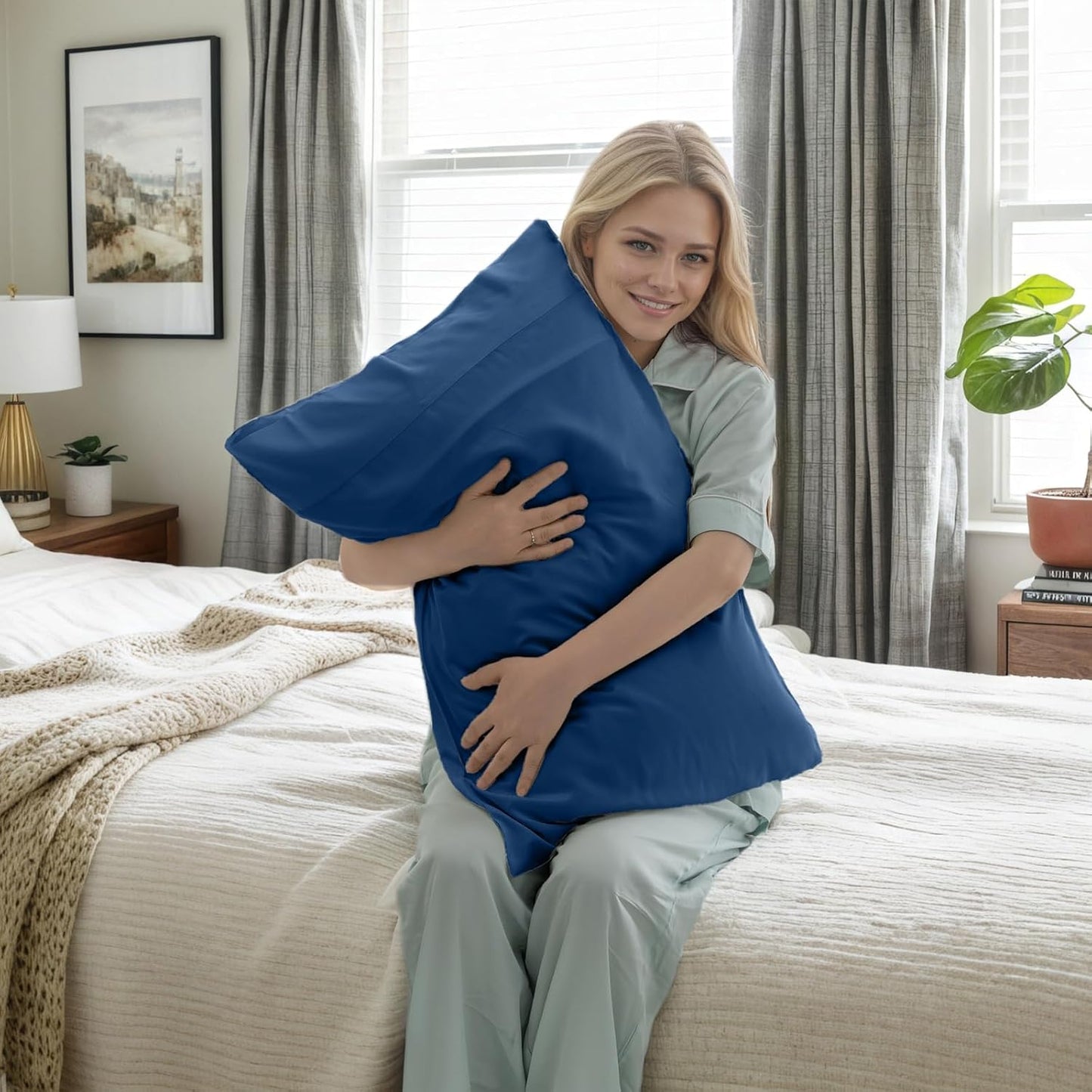 TELUS Pillow Cases Standard Size 2 Pack, Bamboo Rayon Cooling Pillowcases with Envelope Closure, Cool Breathable Pillow Case for Hot Sleeper & Night Sweats, 20x26 inch, Deep Blue