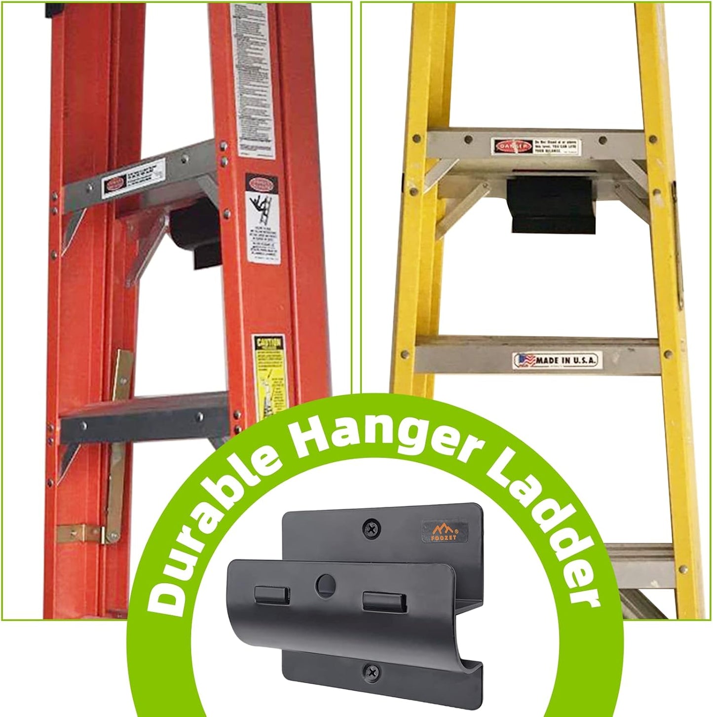 Foozet Ladder Hanger for Garage Wall, Heavy Duty Ladder Storage for Folding Chair, Wall Mount Wheelbarrow, Patio Furniture, High Support Save Space in Garden, Shed Or Workshop and More, 2 Pack