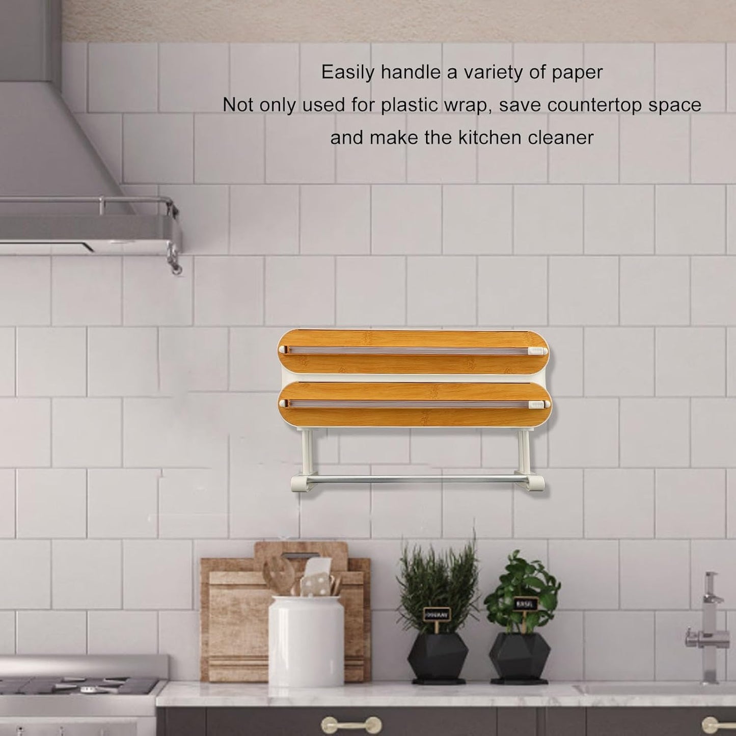 3 in 1 Plastic Wrap Dispenser, Wall Mounted Adjustable Aluminum Foil Organizer Foil Holder Wrapping Paper Storage for Tin Baking Paper Wax