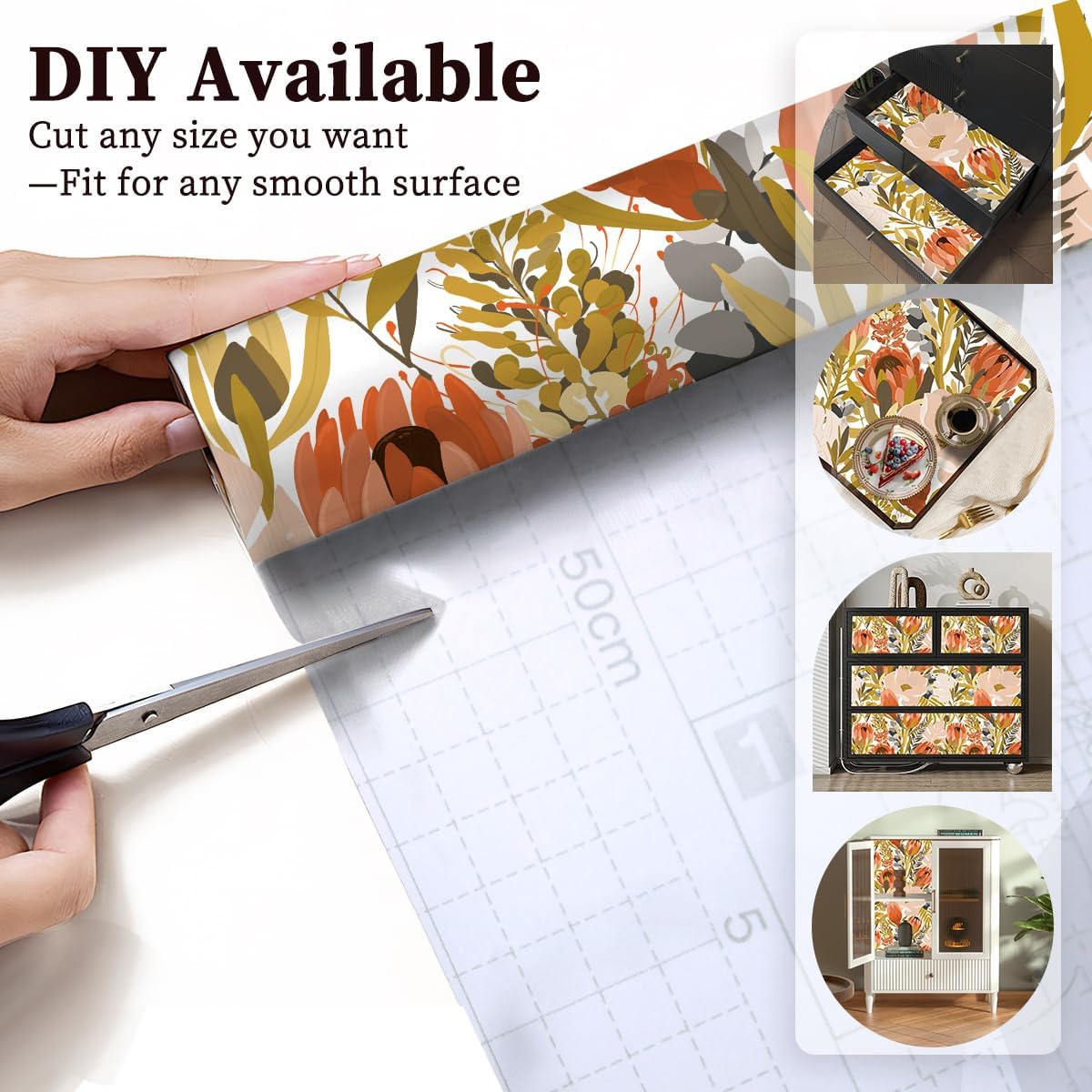 Floralplus Shelf Liner for Cabinet Kitchen Self Adhesive Waterproof Drawer Liner Vintage Floral Peel and Stick Contact Paper Wallpaper Countertop Bathroom Dresser Liners 17.7 x 78.7 in