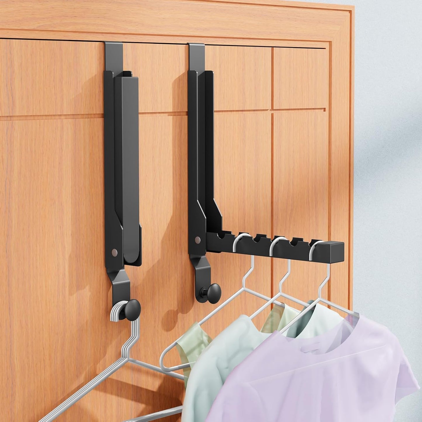 BAKON Over The Door Hanger Folding Clothes Drying Rack, Folding Hanging Coat Rack for Indoor Laundry Room Compact Small Space Foldable Portable Clothing Hanger Hook Collapsible (Black-4(Upgraded))