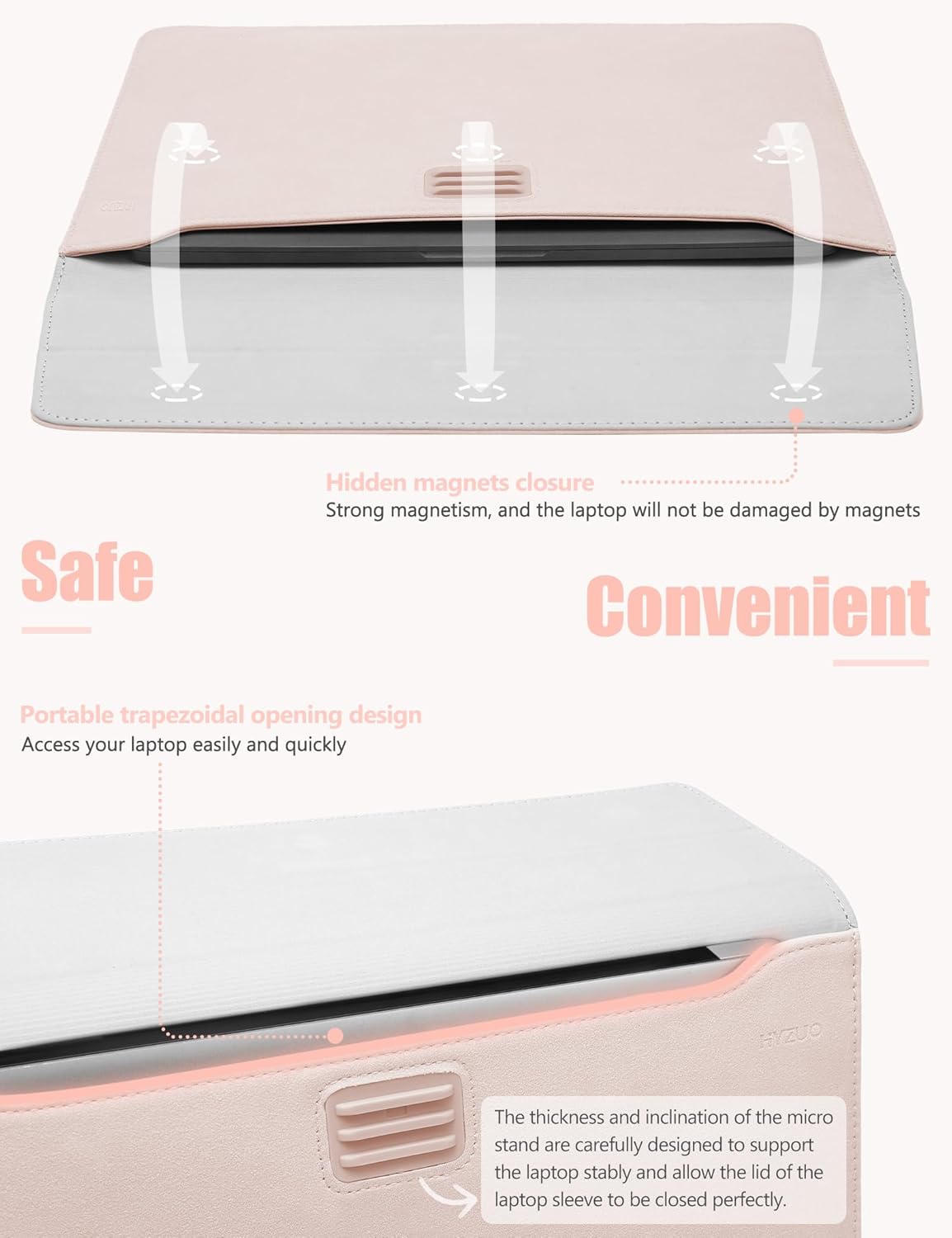 HYZUO 13.3-14 Inch Laptop Sleeve Case Bag with Adjustable Stand for MacBook Pro 14 M5/M4/M3/M2/M1 Pro/Max 2026-2021, MacBook Air/Pro 13.3, 13.8-13.5 Surface Laptop, with Pouch, Apricot