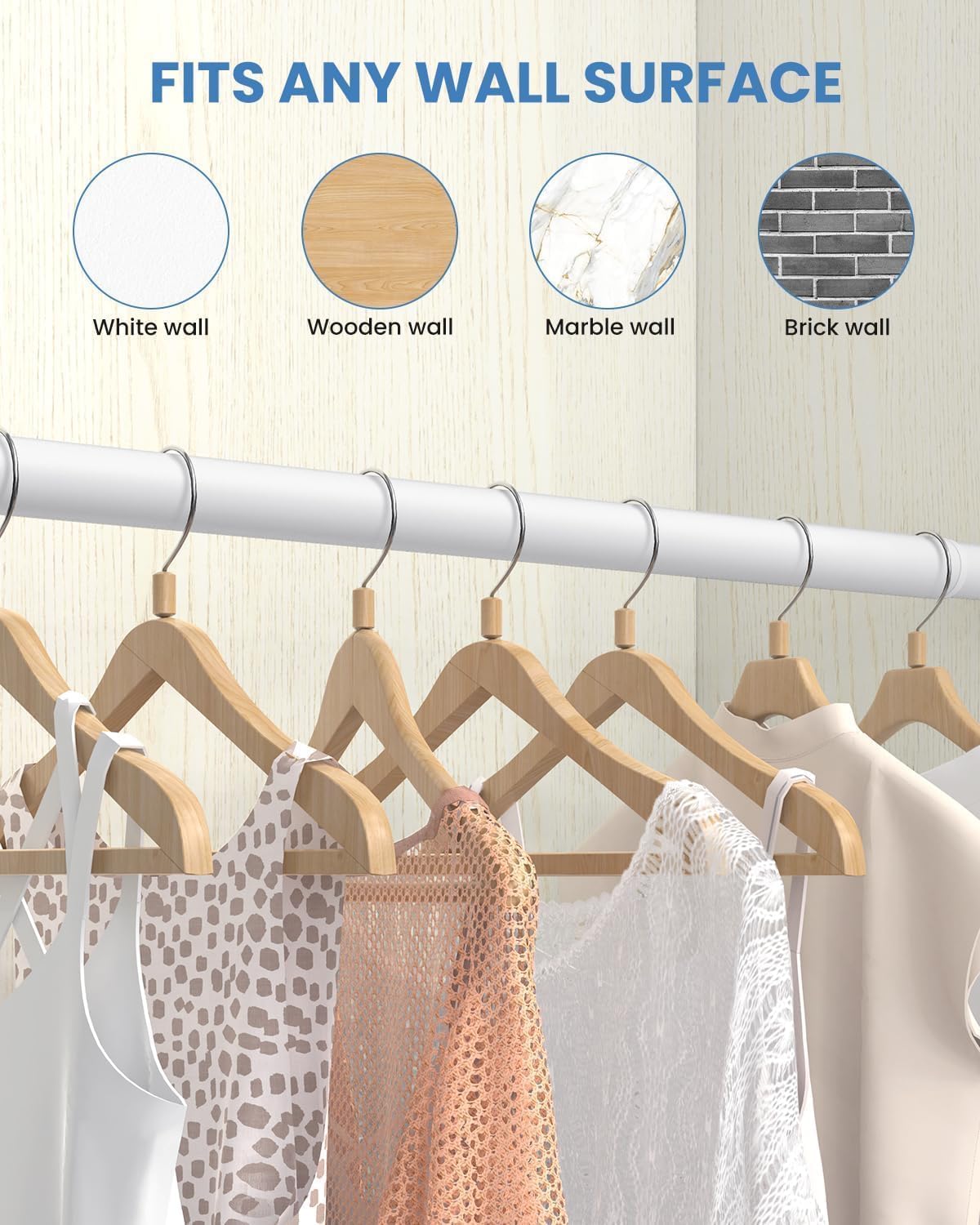 3 PACK Closet Rods for Hanging Clothes, 17 to 69 Inches Stepless Adjustable Metal Closet Rod, 1.3 Inches Heavy Duty Clothes Hanging Rod for Closet Wardrobes Laundry RV, White
