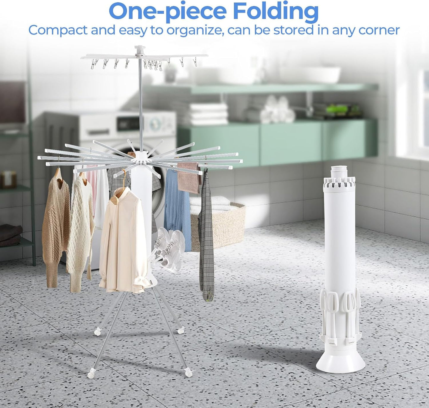 Dollate 3 Tier Portable Clothes Drying Rackwith 4 Pulleys,Indoor and Outdoor Collapsible Rack Clothing with Shoe Drying Rack for Space Saving